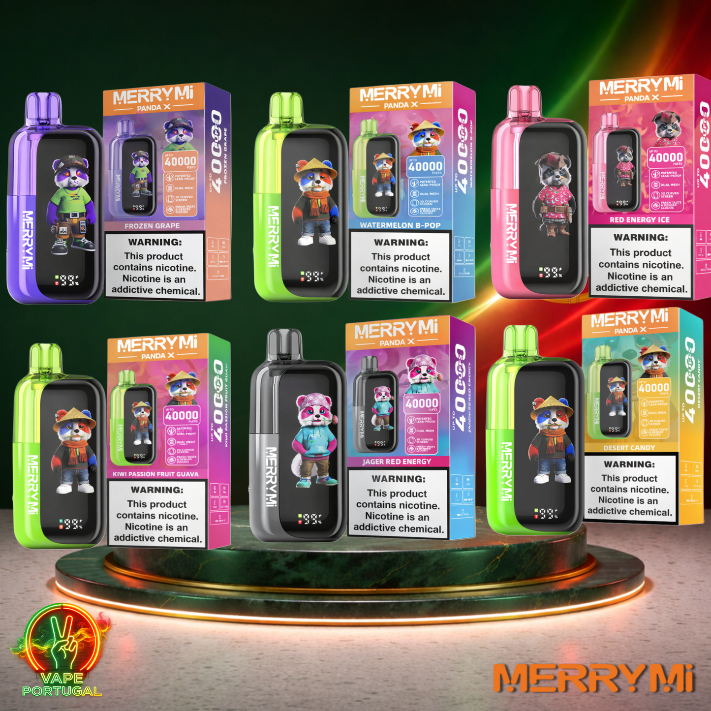 Vape descartável MerryMi Panda X 40K em vários sabores 40000 puffs 40K tragadas mais barato (Vista Frontal)