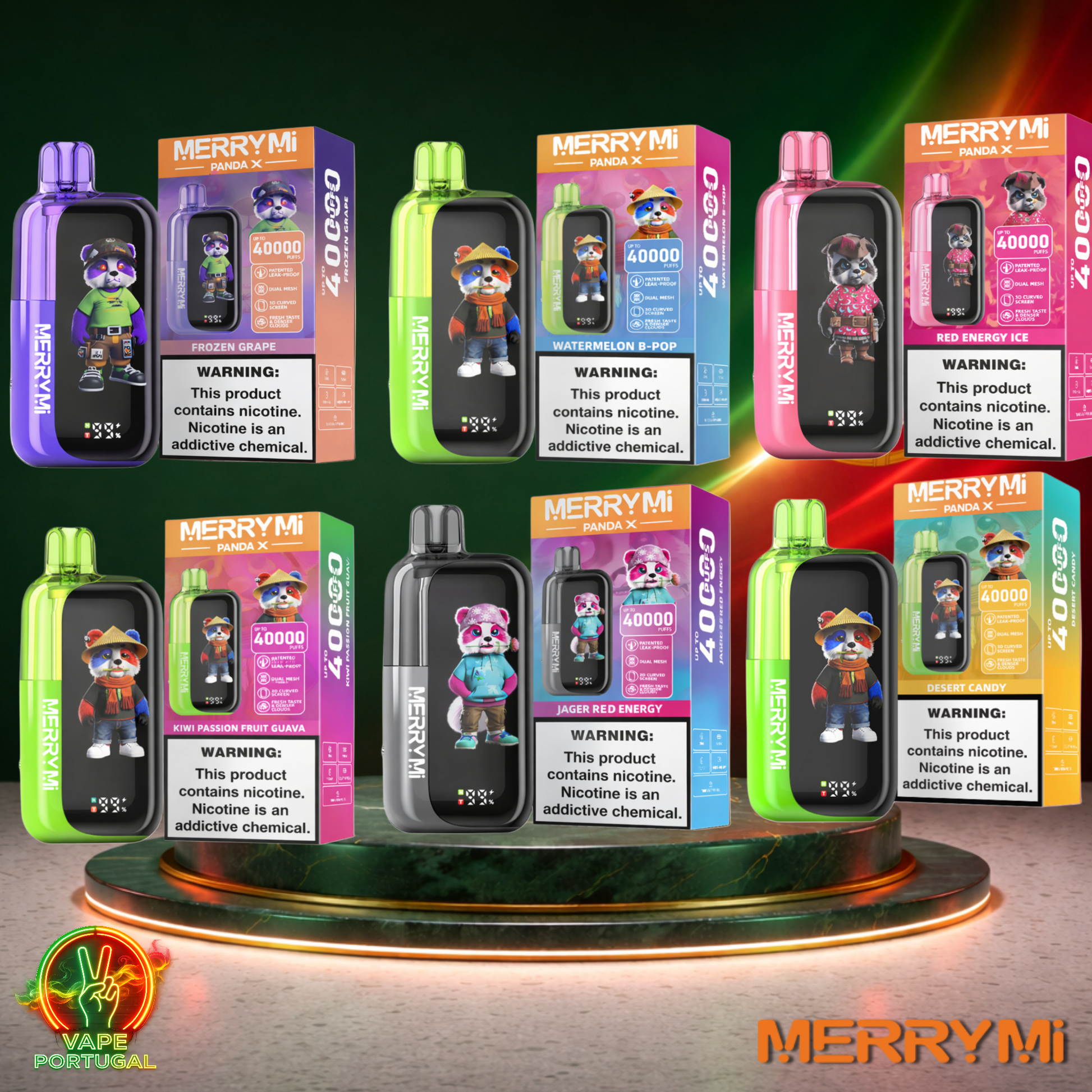 Vape descartável MerryMi Panda X 40K em vários sabores 40000 puffs 40K tragadas mais barato (Vista Frontal)