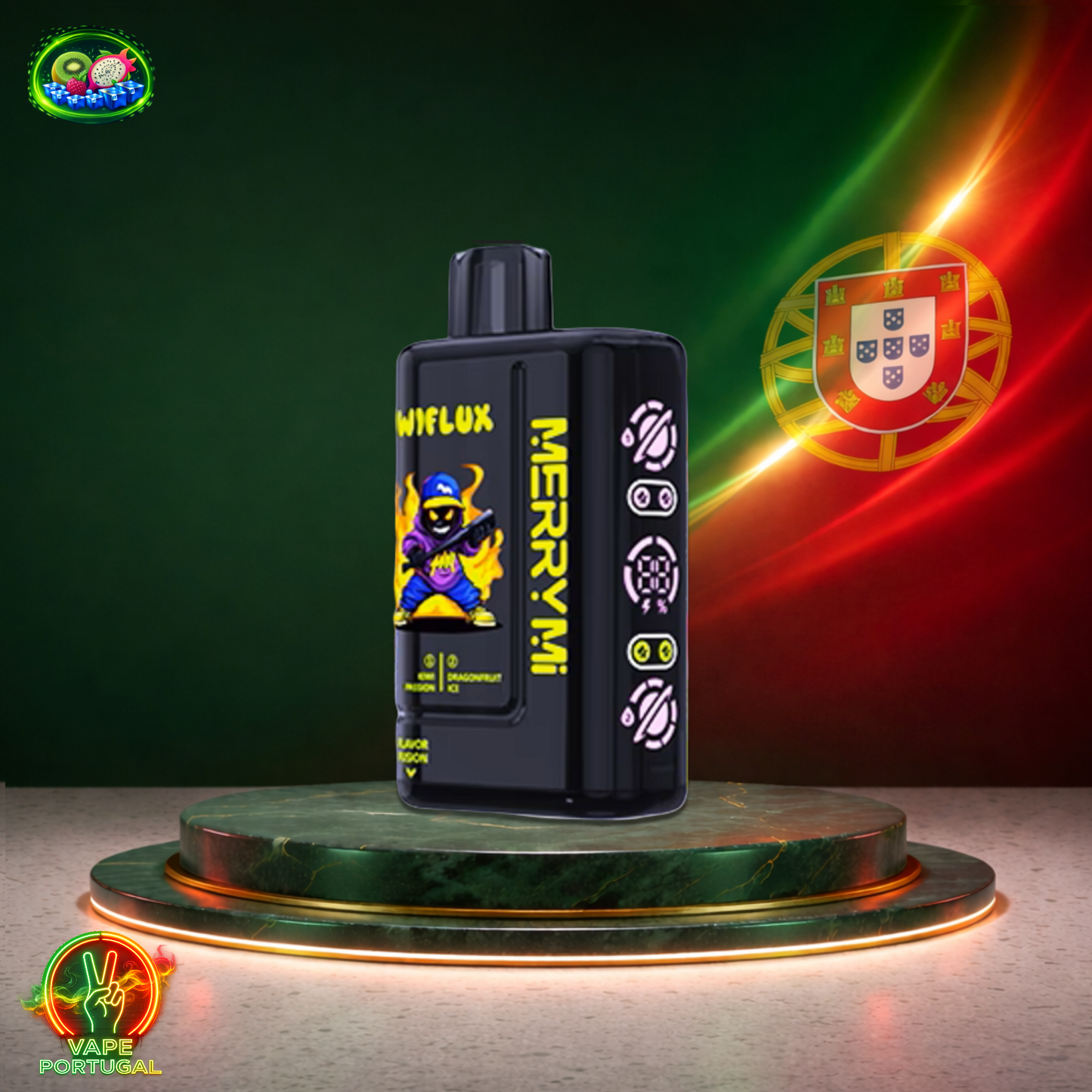 Vape descartável MerryMi WiFlux 24K sabor Kiwi Passion DragonFruit Ice 24000 puffs 24K tragadas mais barato