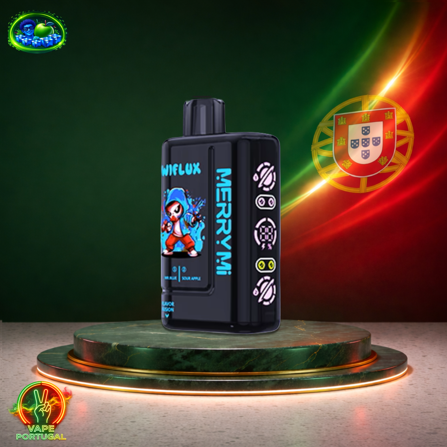 Vape descartável MerryMi WiFlux 24K sabor Mr Blue Sour Apple 24000 puffs 24K tragadas mais barato