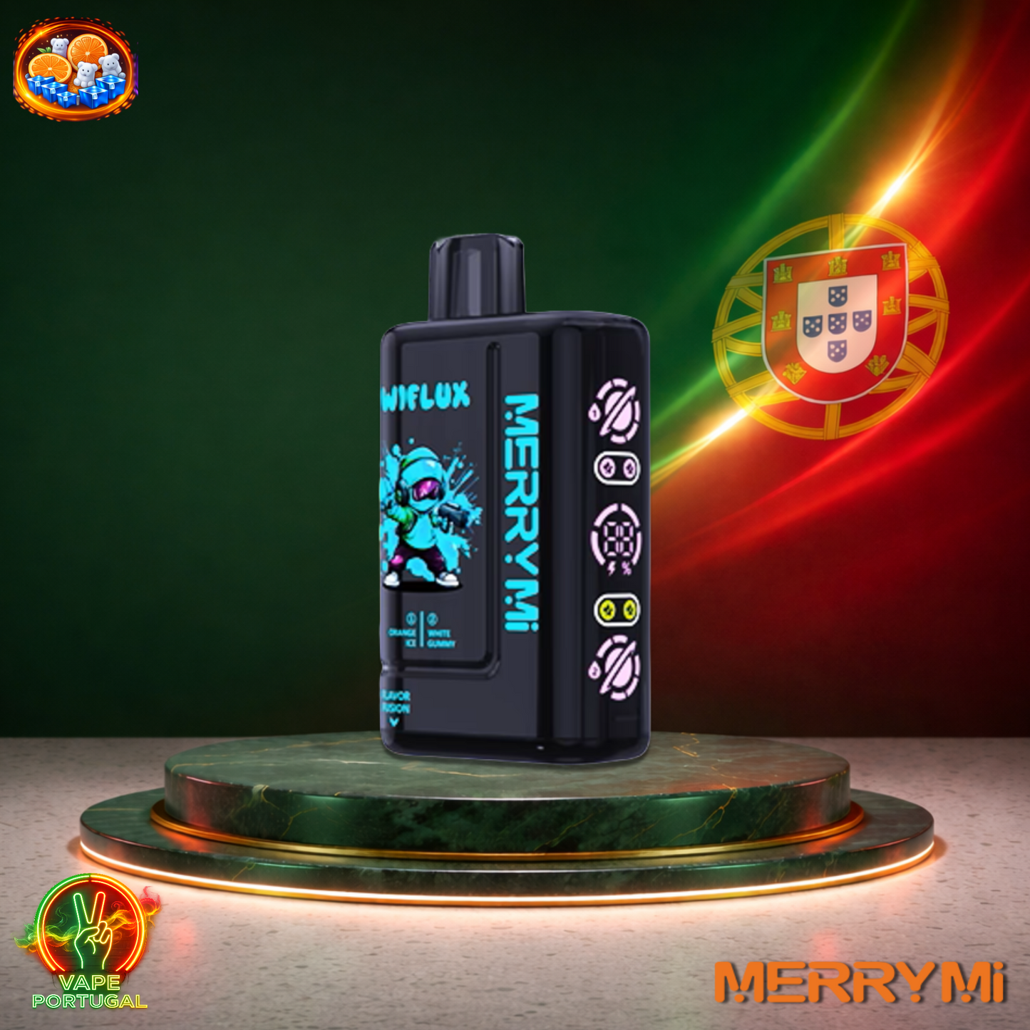Vape descartável MerryMi WiFlux 24K sabor Orange Ice White Gummy 24000 puffs 24K tragadas mais barato