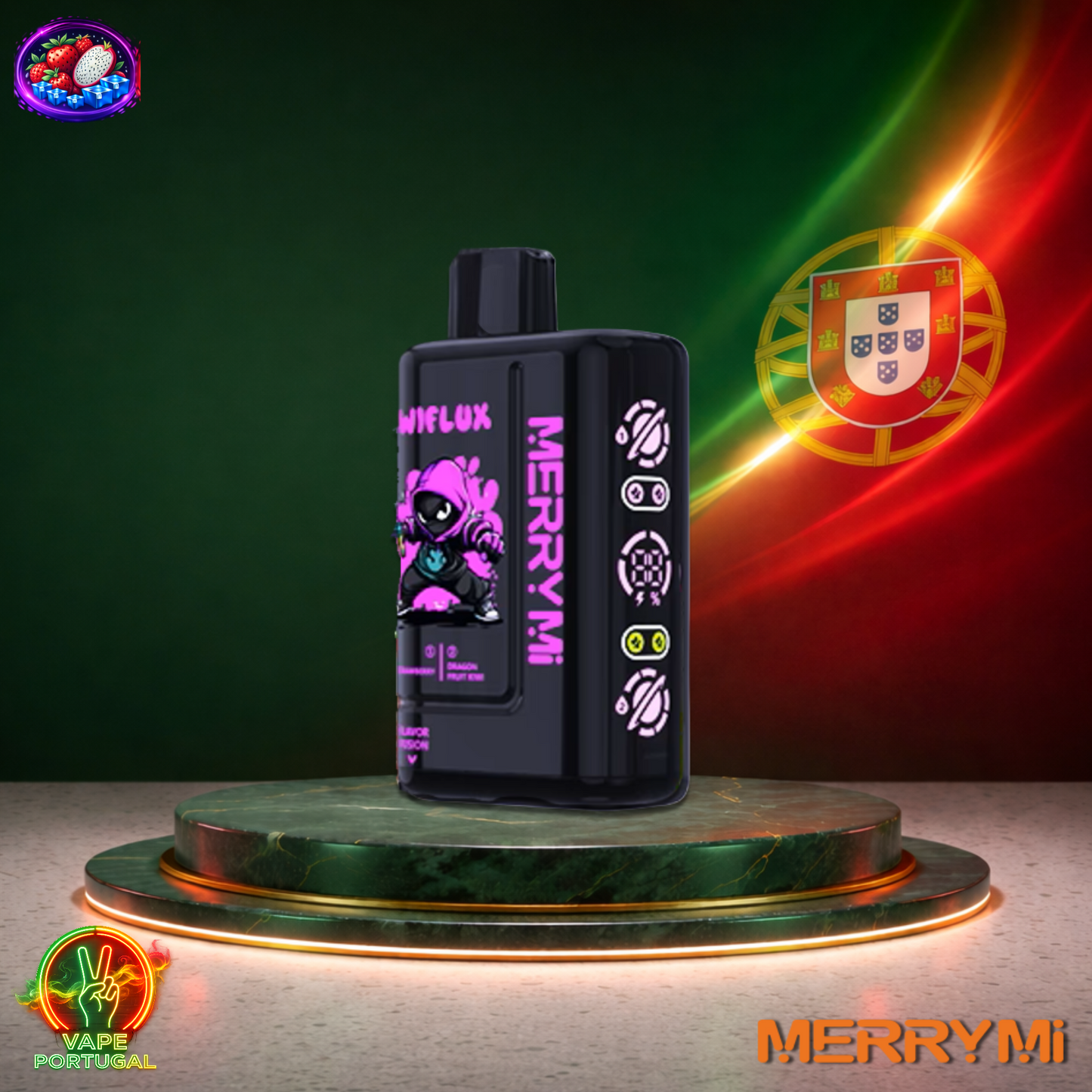 Vape descartável MerryMi WiFlux 24K sabor Strawberry Dragon Fruit Kiwi 24000 puffs 24K tragadas mais barato