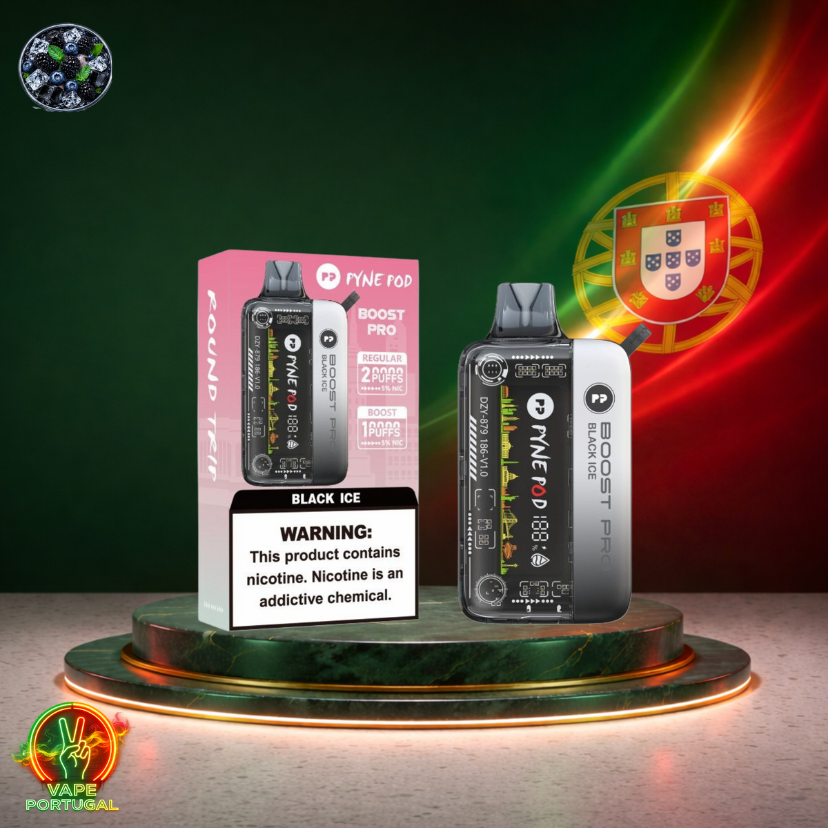 Vape descartável Pyne Pod Boost Pro 20K Black Ice 20000 puffs comprar em Portugal