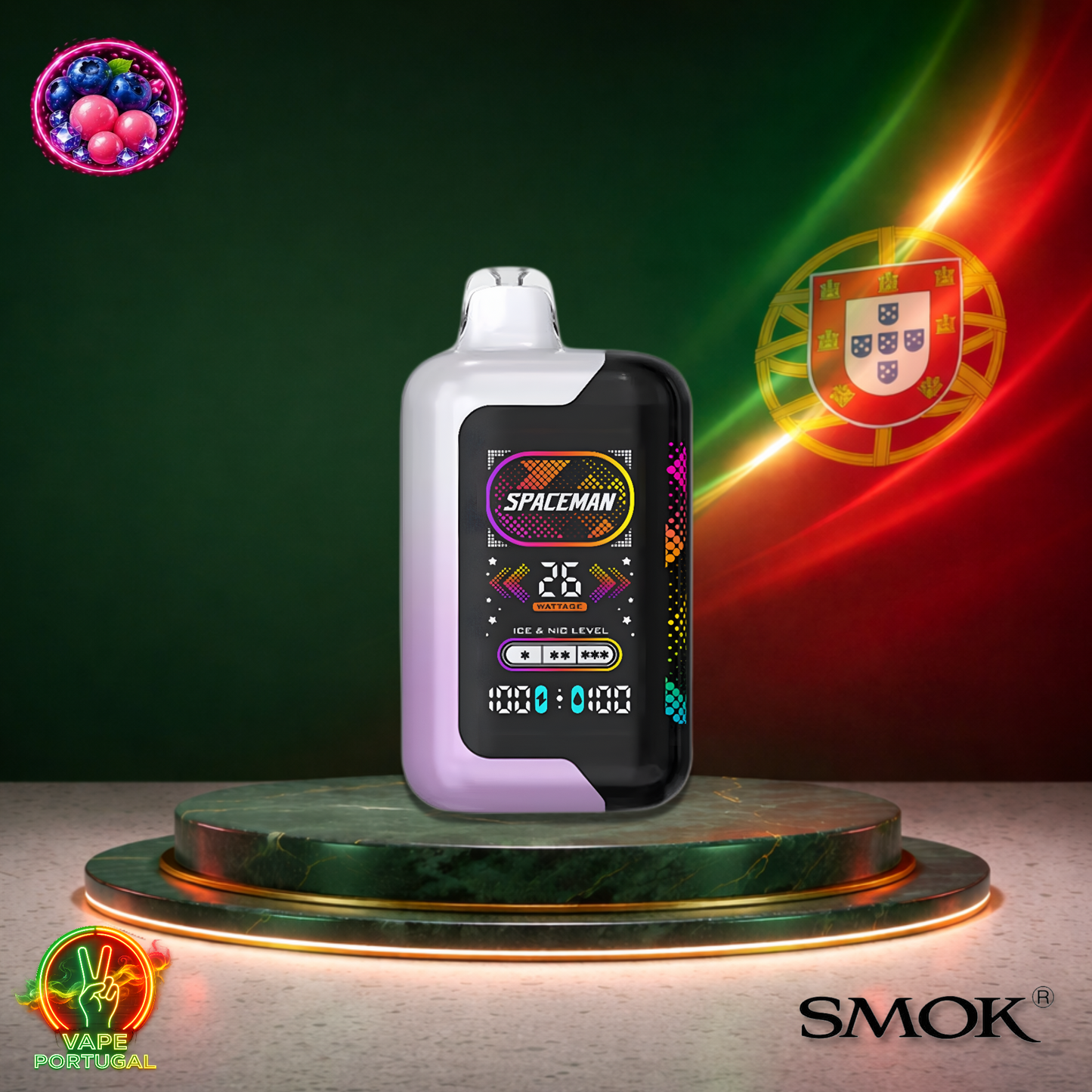 Vape descartável Smok Spaceman 40K sabor Blueberry Bubblegum 40000 puffs 40K tragadas oficial Portugal mais barato