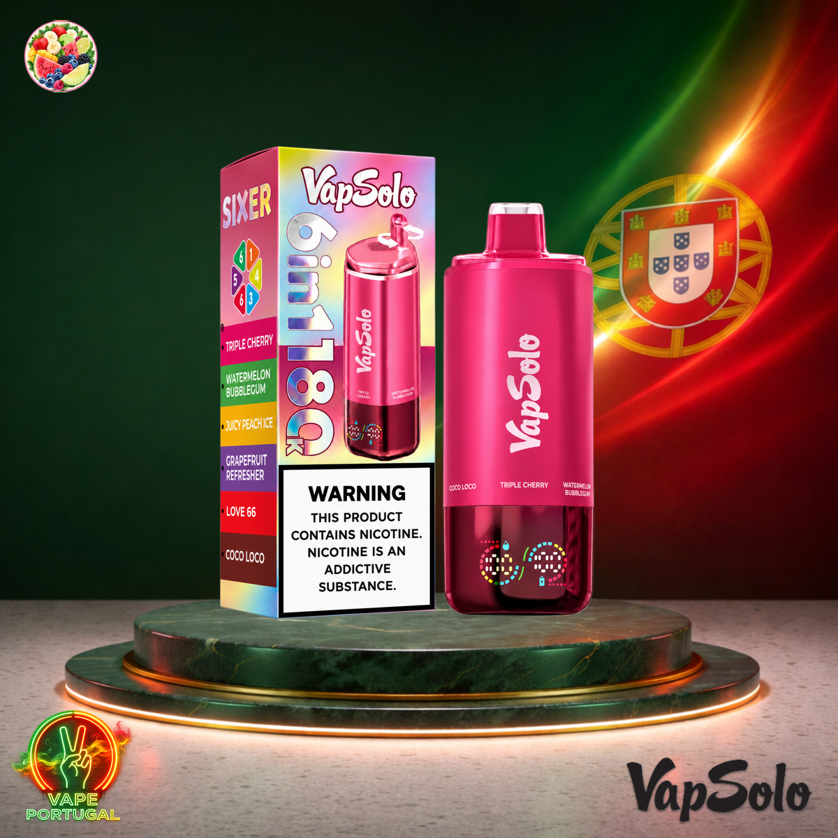 Vape descartável VapSolo 180K Sixer Triple Watermelon Juicy Grape 180000 puffs comprar em Portugal