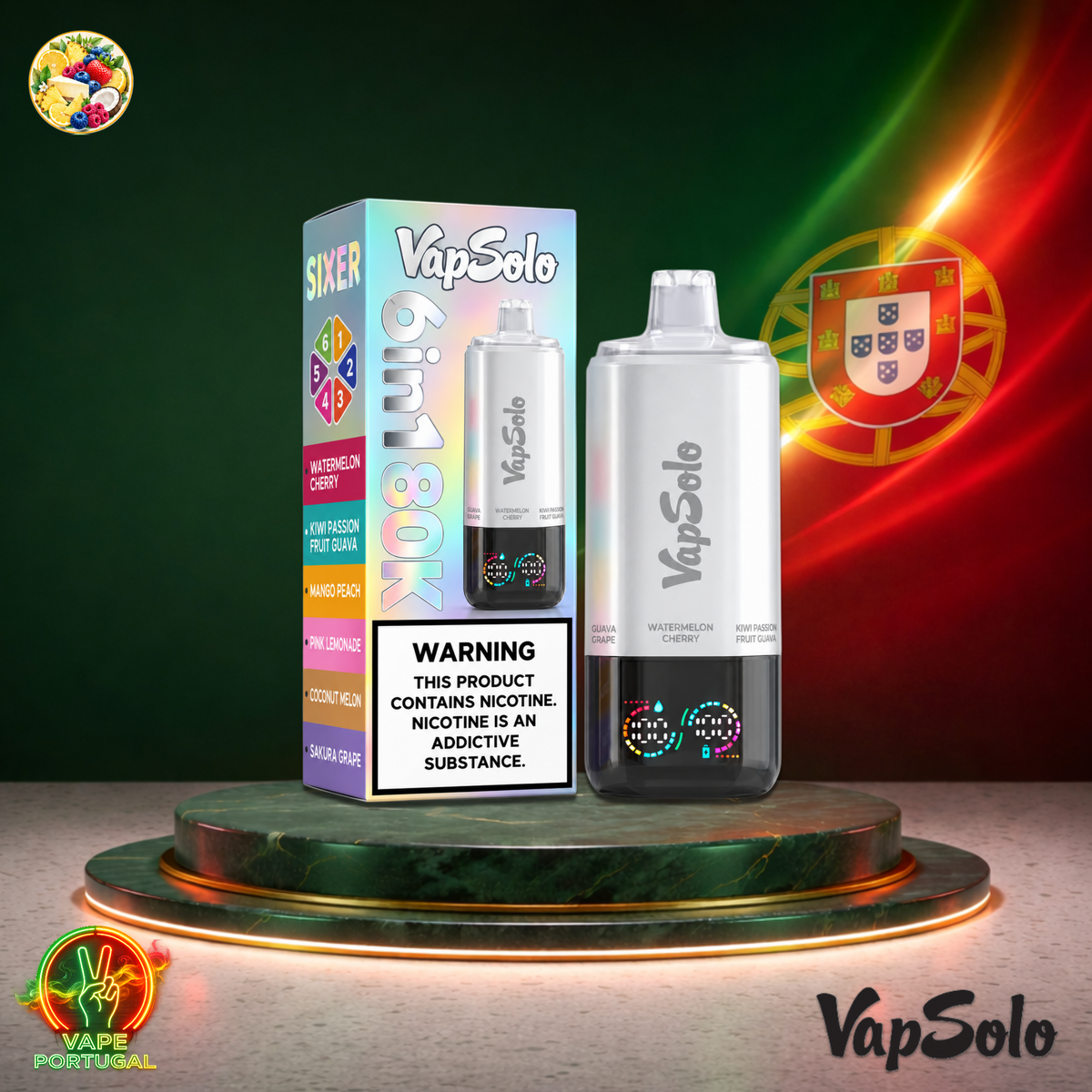 Vape descartável VapSolo 180K Sixer Watermelon Kiwi Mango Pink Coconut Sakura 180000 puffs comprar em Portugal