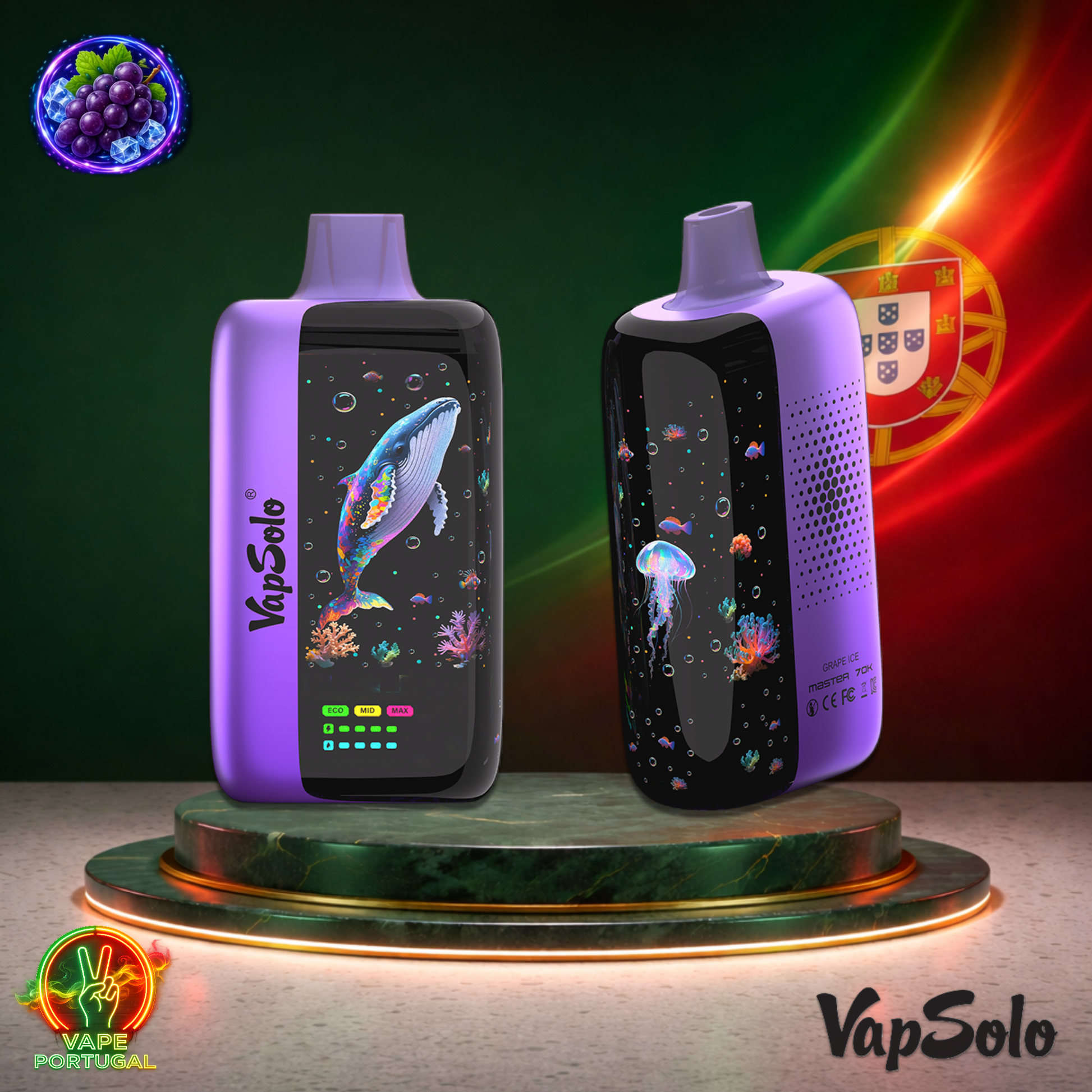 Vape descartável VapSolo Master 70K sabor Grape Ice 70000 puffs 70K tragadas mais barato