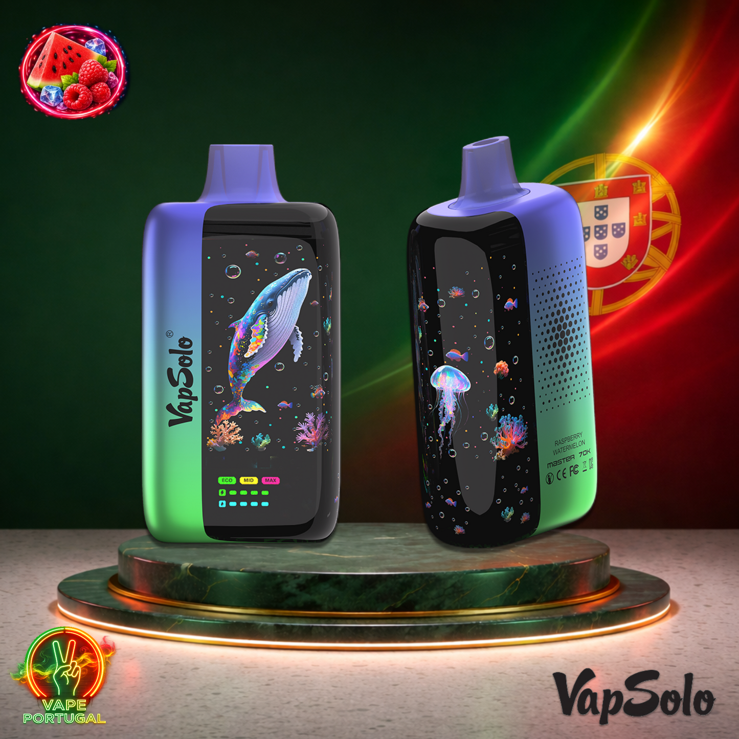 Vape descartável VapSolo Master 70K sabor Raspberry Watermelon 70000 puffs 70K tragadas mais barato