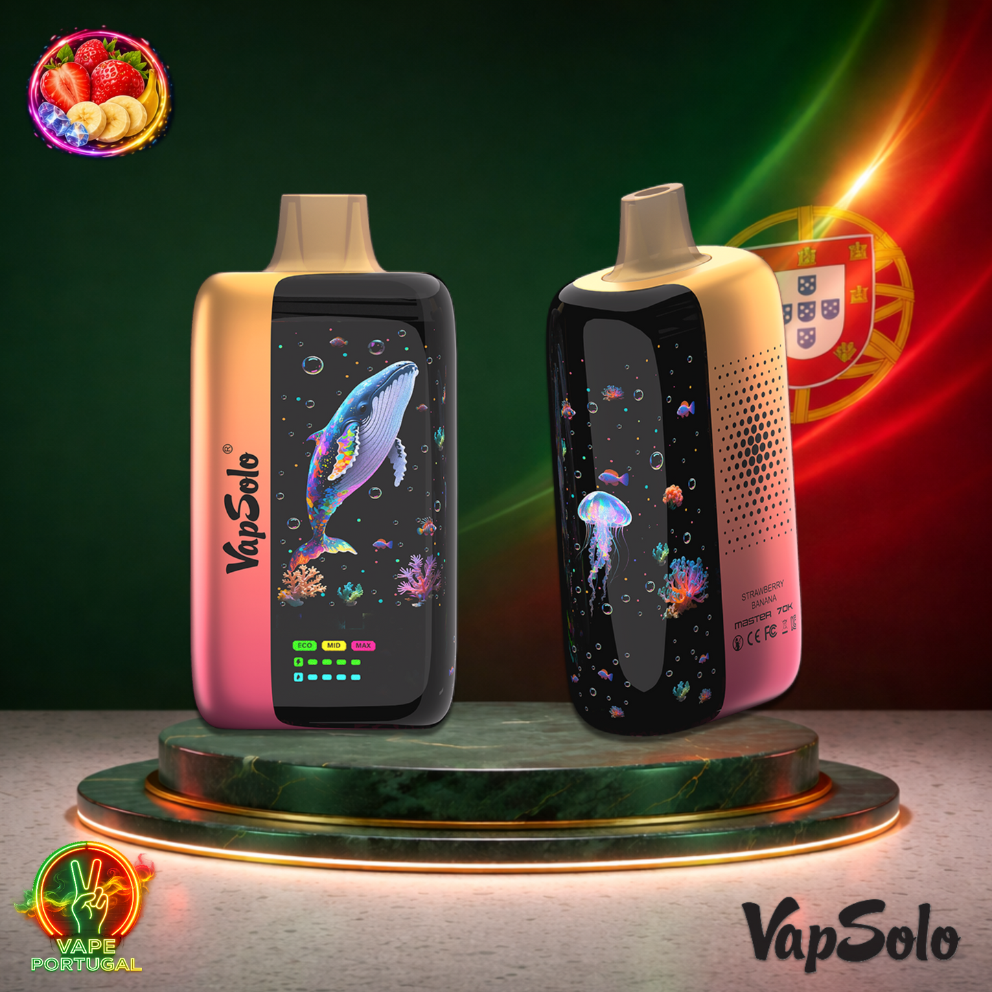 Vape descartável VapSolo Master 70K sabor Strawberry Banana 70000 puffs 70K tragadas mais barato