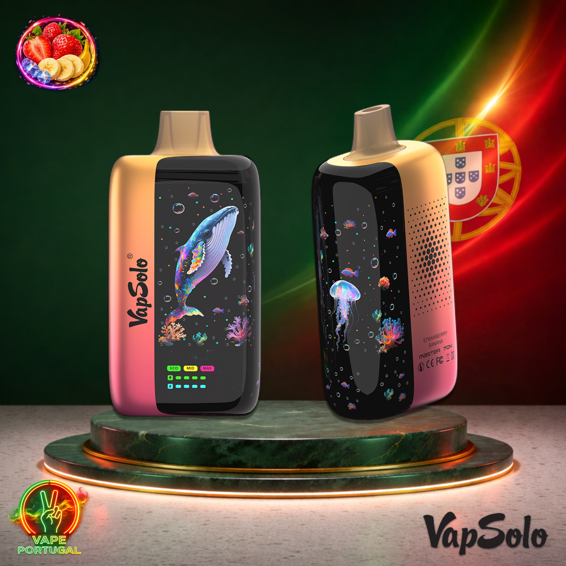 Vape descartável VapSolo Master 70K sabor Strawberry Banana 70000 puffs 70K tragadas mais barato