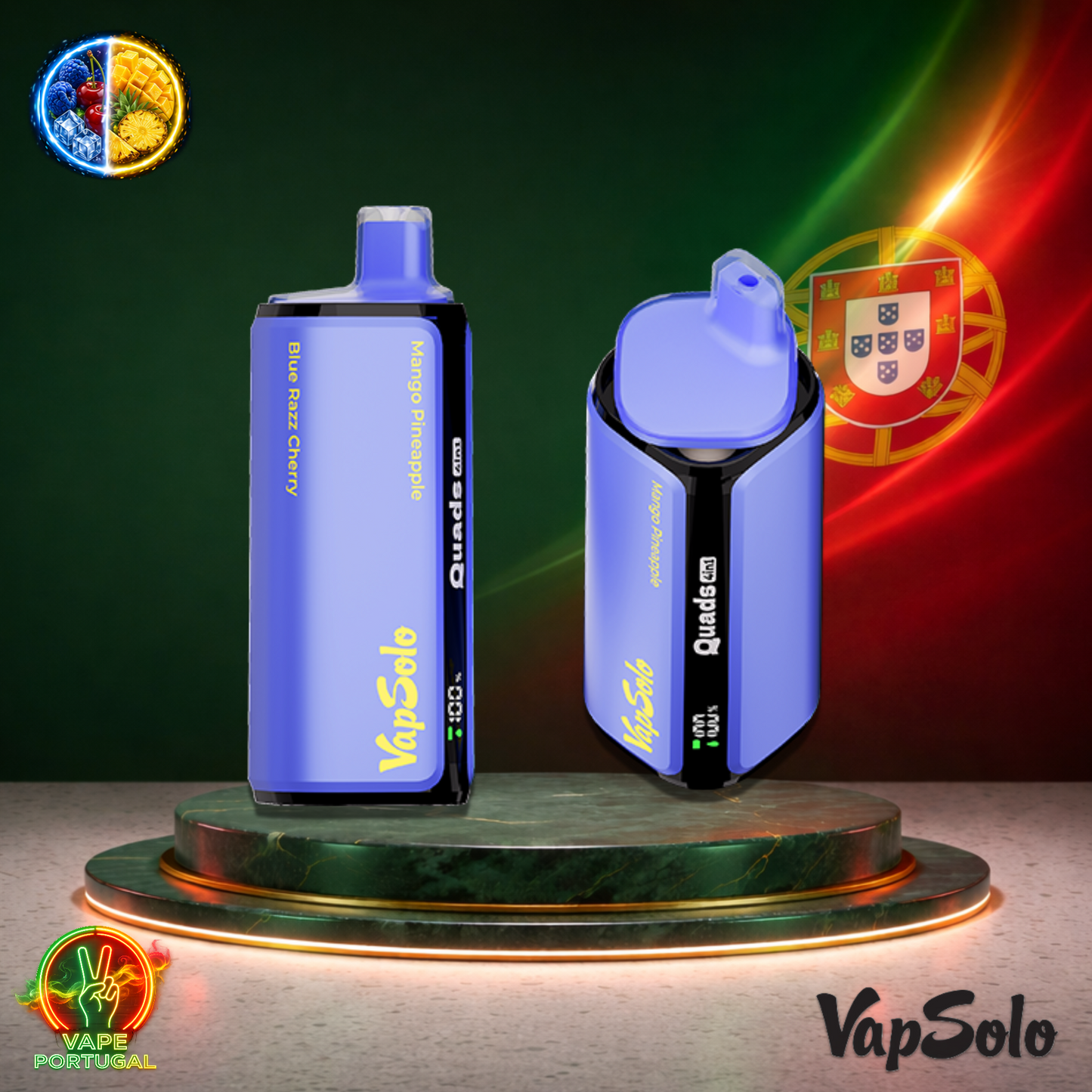 Vape descartável VapSolo Quads 80K sabor Blue Razz Cherry Mango Pineapple 80000 puffs 80K tragadas mais barato