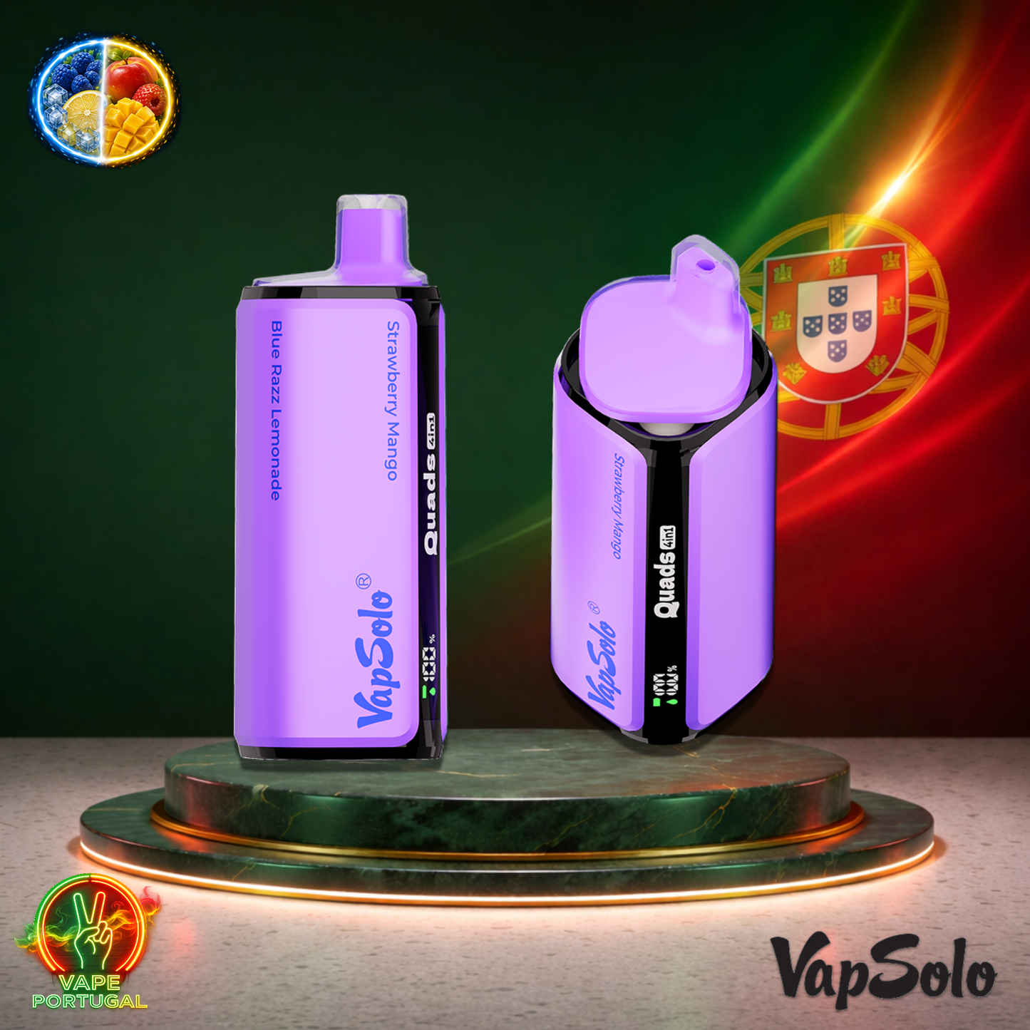 Vape descartável VapSolo Quads 80K sabor Blue Razz Lemonade Strawberry Mango 80000 puffs 80K tragadas mais barato