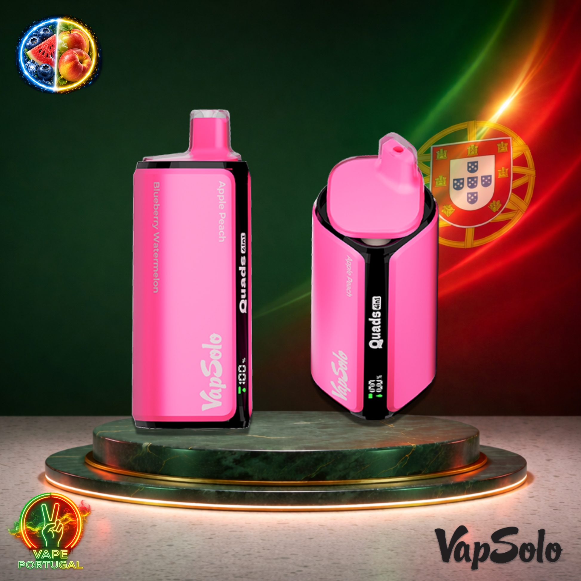 Vape descartável VapSolo Quads 80K sabor Blueberry Watermelon Apple Peach 80000 puffs 80K tragadas mais barato