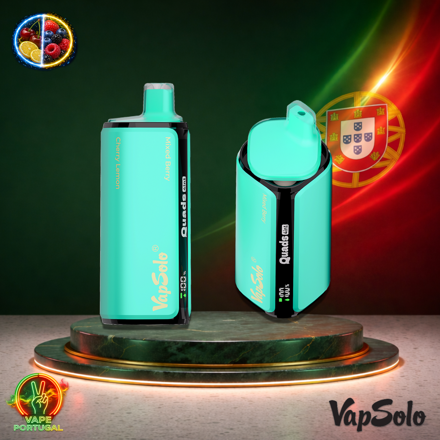 Vape descartável VapSolo Quads 80K sabor Cherry Lemon Mixed Berry 80000 puffs 80K tragadas mais barato