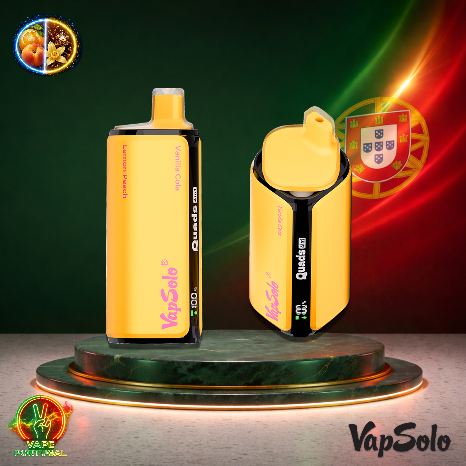 Vape descartável VapSolo Quads 80K sabor Lemon Peach Vanilla Cola 80000 puffs 80K tragadas mais barato
