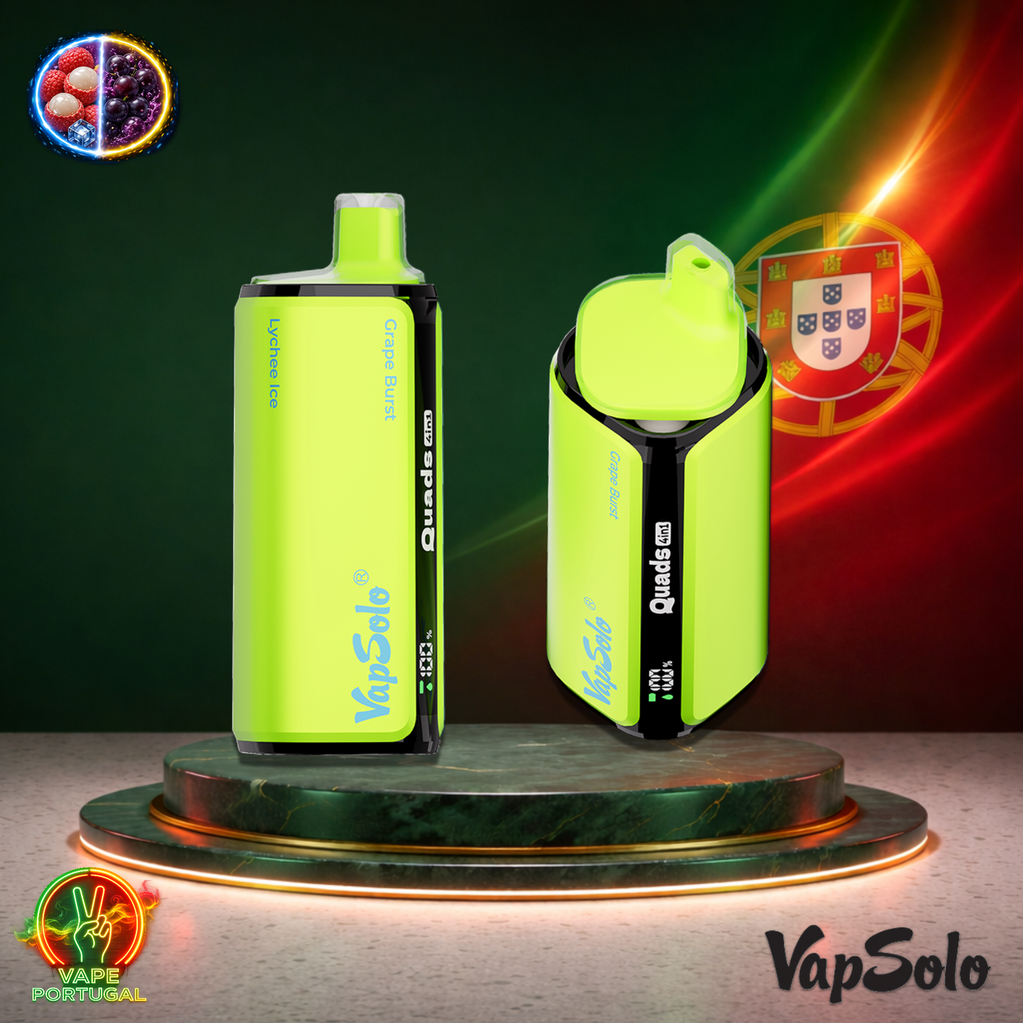 Vape descartável VapSolo Quads 80K sabor Lychee Ice Grape Burst 80000 puffs 80K tragadas mais barato