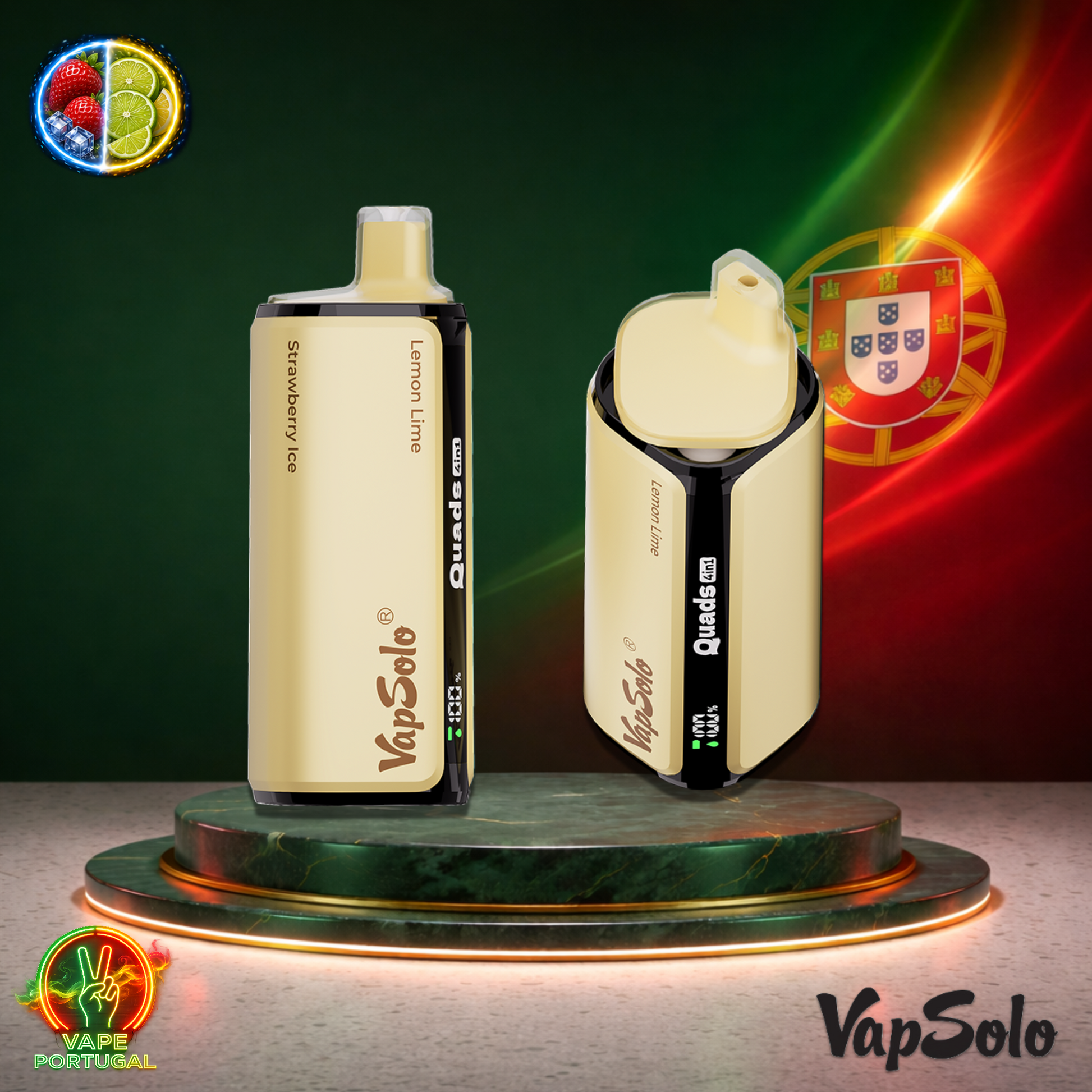 Vape descartável VapSolo Quads 80K sabor Strawberry Ice Lemon Lime 80000 puffs 80K tragadas mais barato
