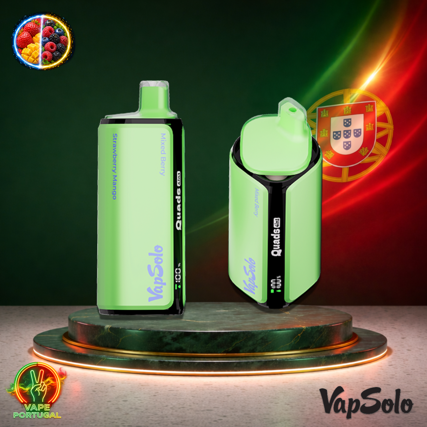 Vape descartável VapSolo Quads 80K sabor Strawberry Mango Mixed Berry 80000 puffs 80K tragadas mais barato