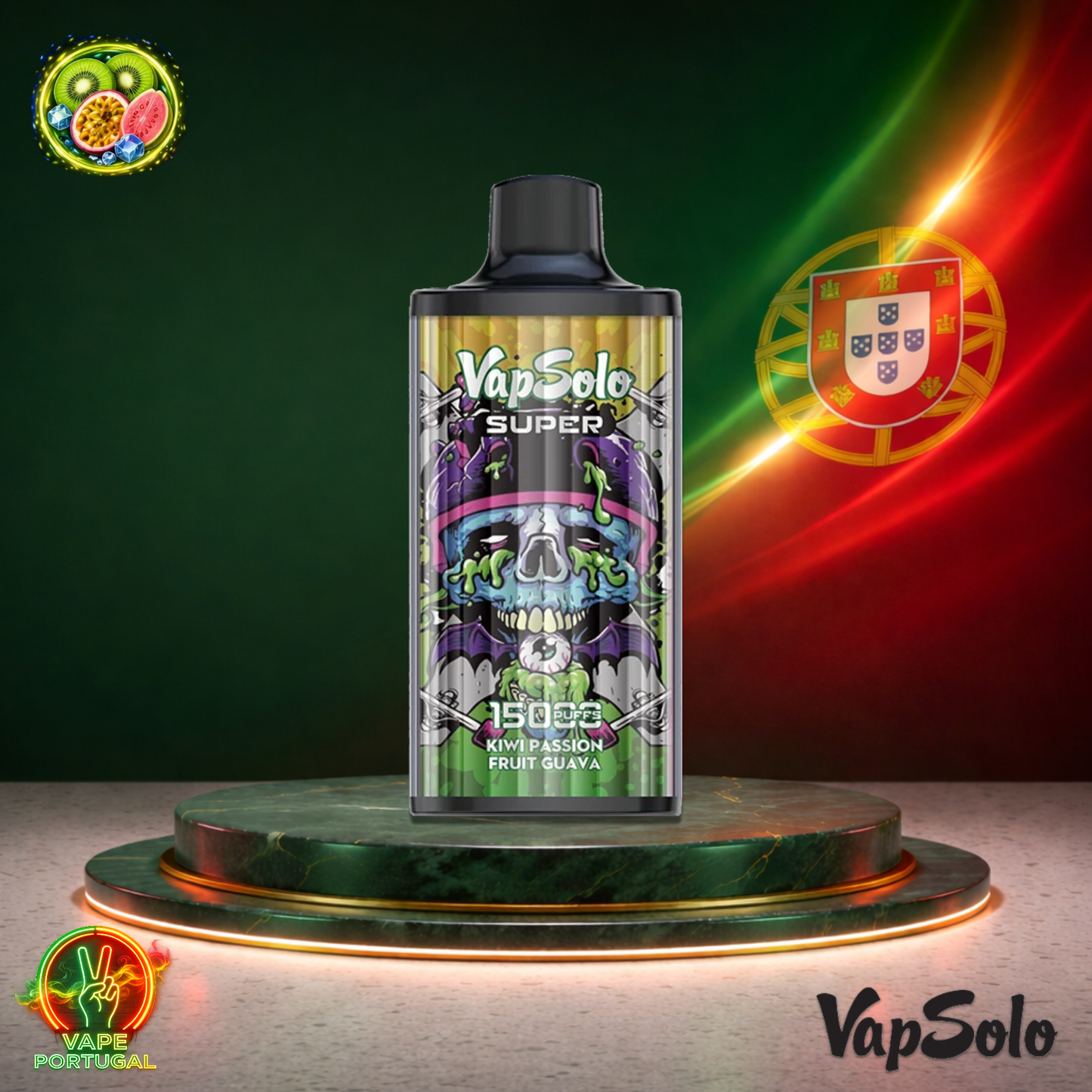 Vape descartável VapSolo Super 15K sabor Kiwi Passion Fruit Guava 15000 puffs 15K tragadas mais barato