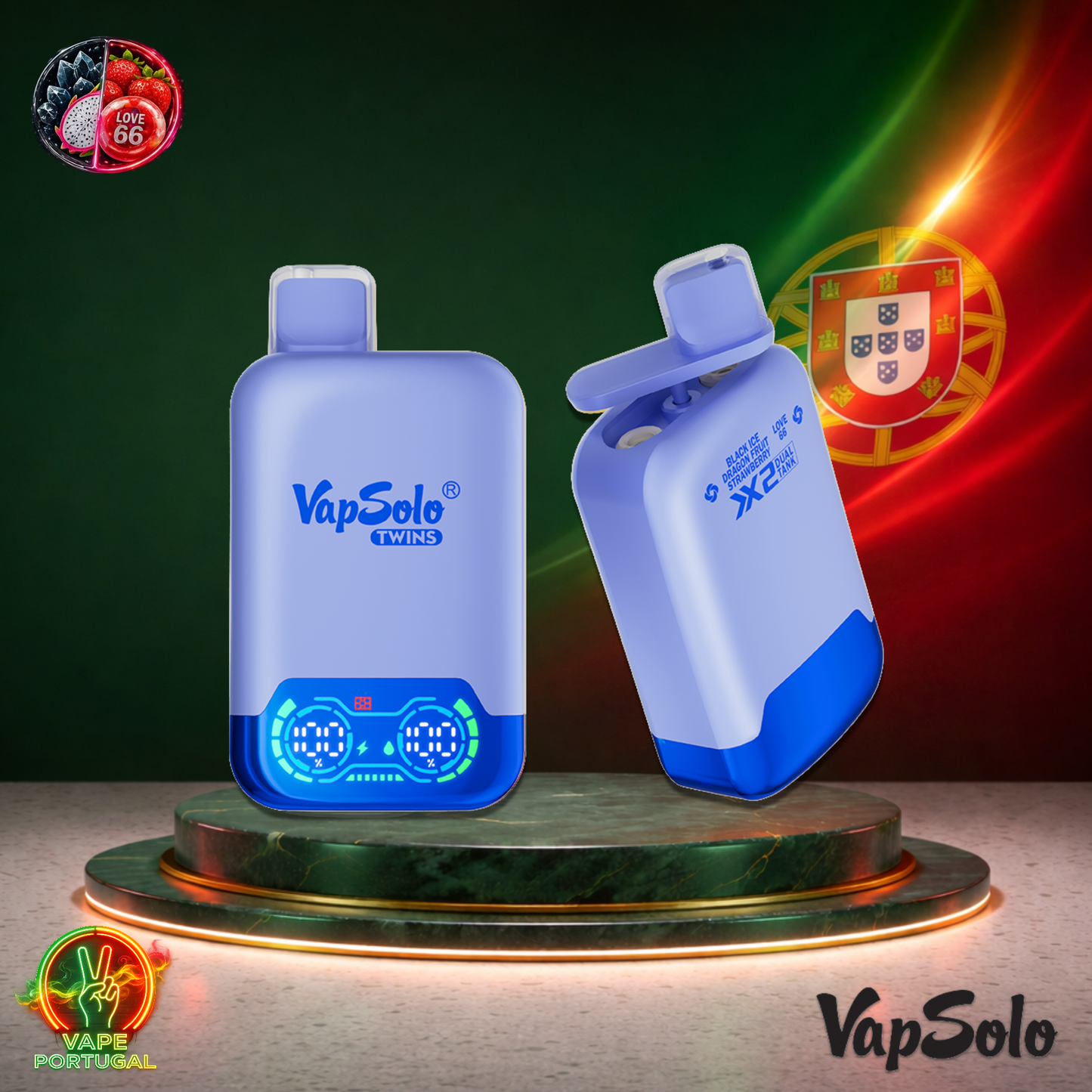 Vape descartável VapSolo Twins 20K sabor Black Ice Dragon Fruit & Strawberry Love 66 com 20000 puffs 20K tragadas mais barato