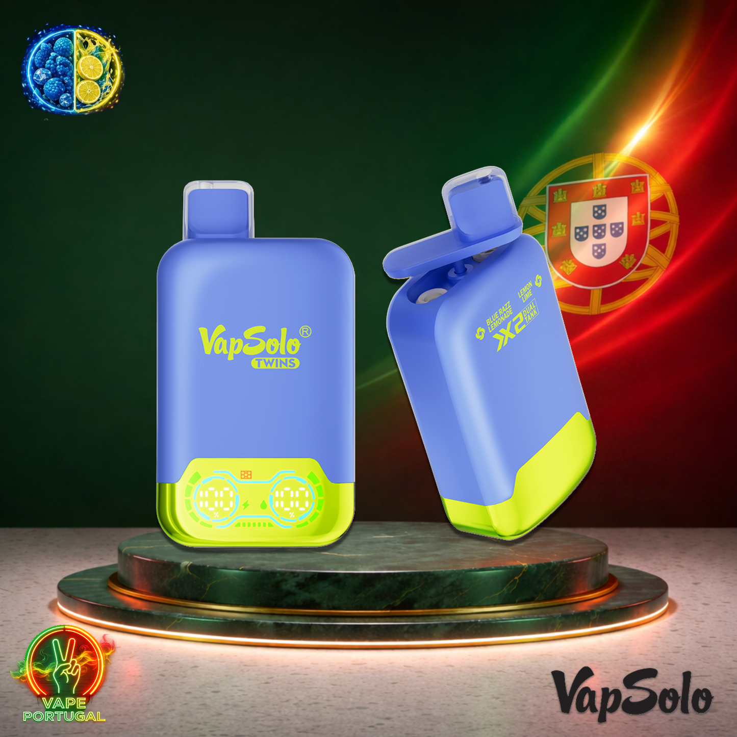 Vape descartável VapSolo Twins 20K sabor Blue Razz Lemonade & Lemon Lime com 20000 puffs 20K tragadas mais barato