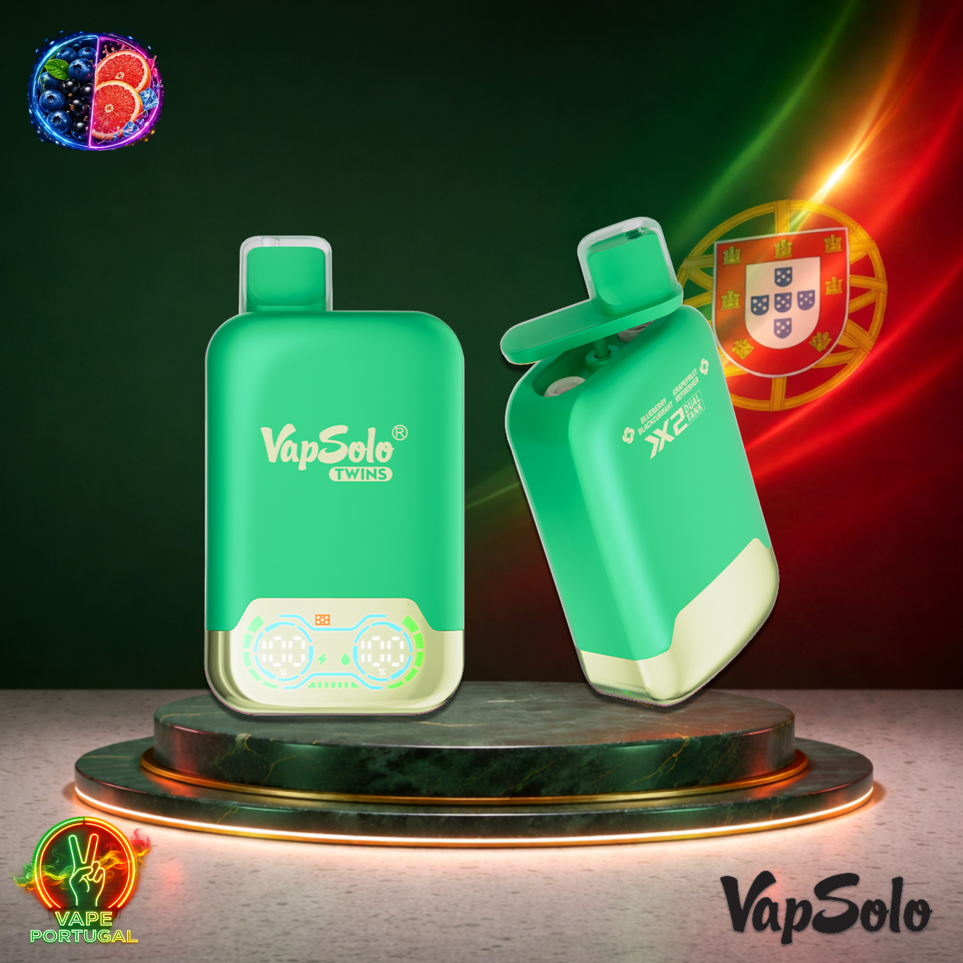 Vape descartável VapSolo Twins 20K sabor Blueberry Blackcurrant & Grapefruit Refresher com 20000 puffs 20K tragadas mais barato