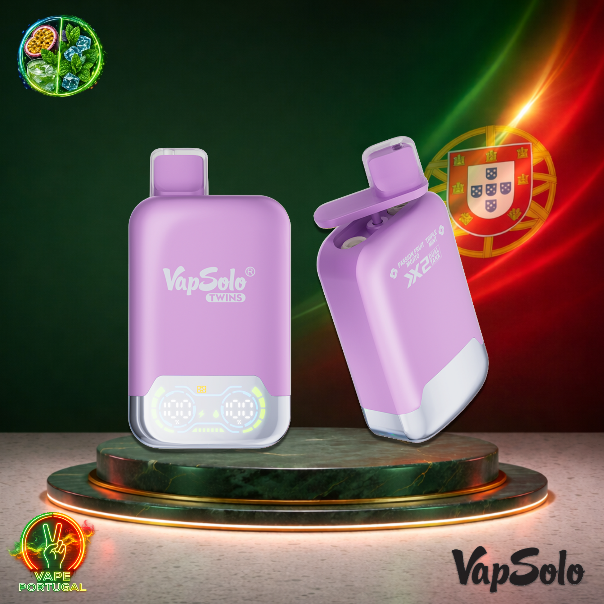 Vape descartável VapSolo Twins 20K sabor Passion Fruit Mojito & Triple Mint com 20000 puffs 20K tragadas mais barato