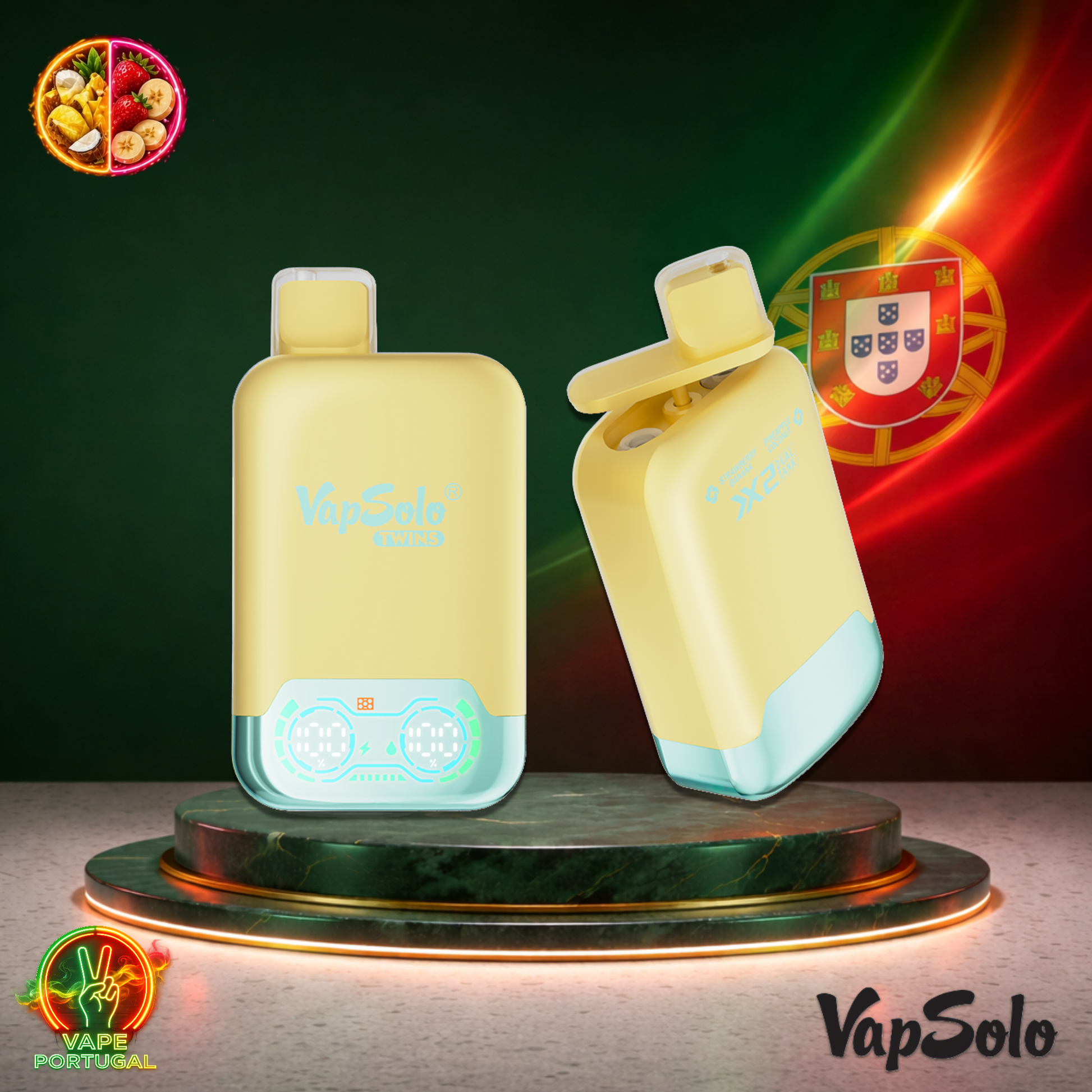 Vape descartável VapSolo Twins 20K sabor Strawberry Banana & Pineapple Coconut com 20000 puffs 20K tragadas mais barato