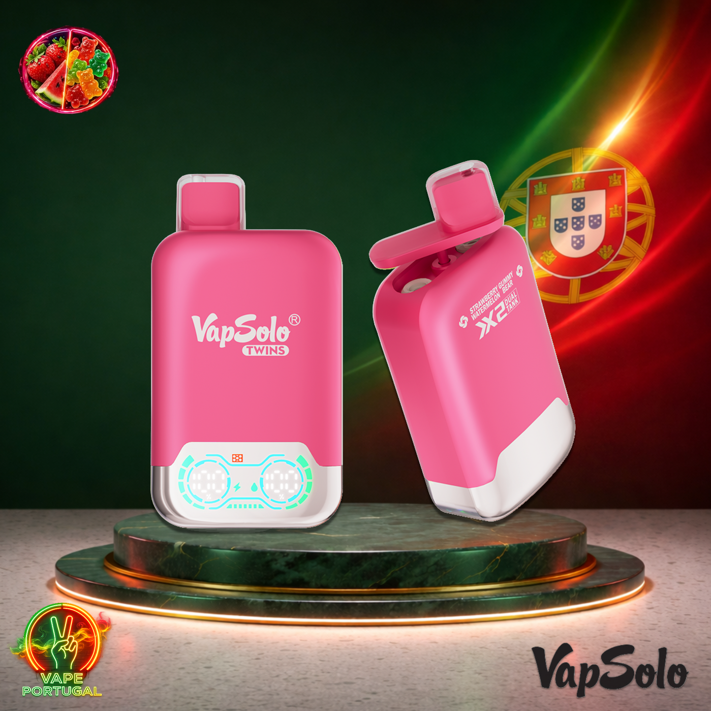 Vape descartável VapSolo Twins 20K sabor Strawberry Watermelon & Gummy Bear com 20000 puffs 20K tragadas mais barato