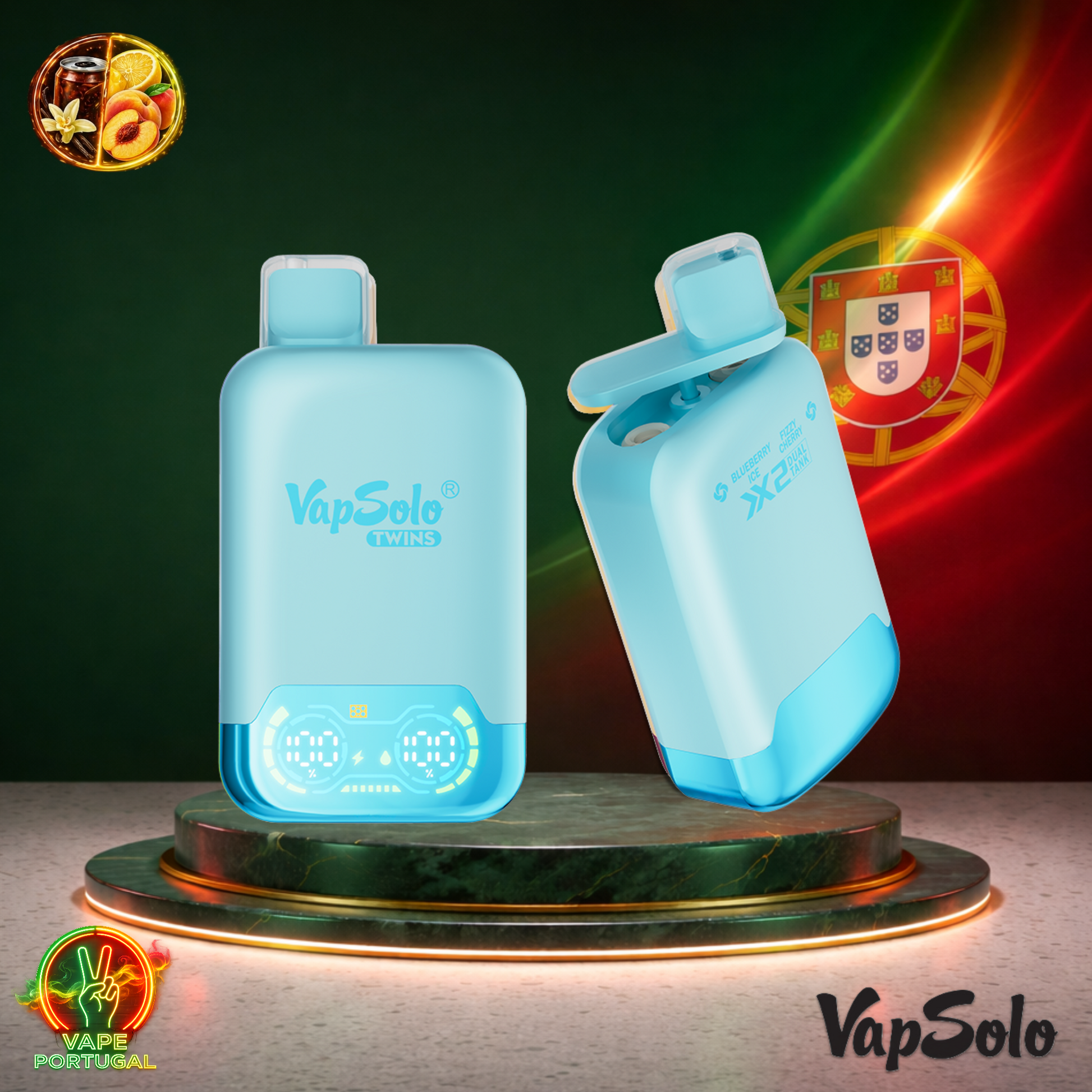 Vape descartável VapSolo Twins 20K sabor Vanilla Cola & Lemon Peach com 20000 puffs 20K tragadas mais barato