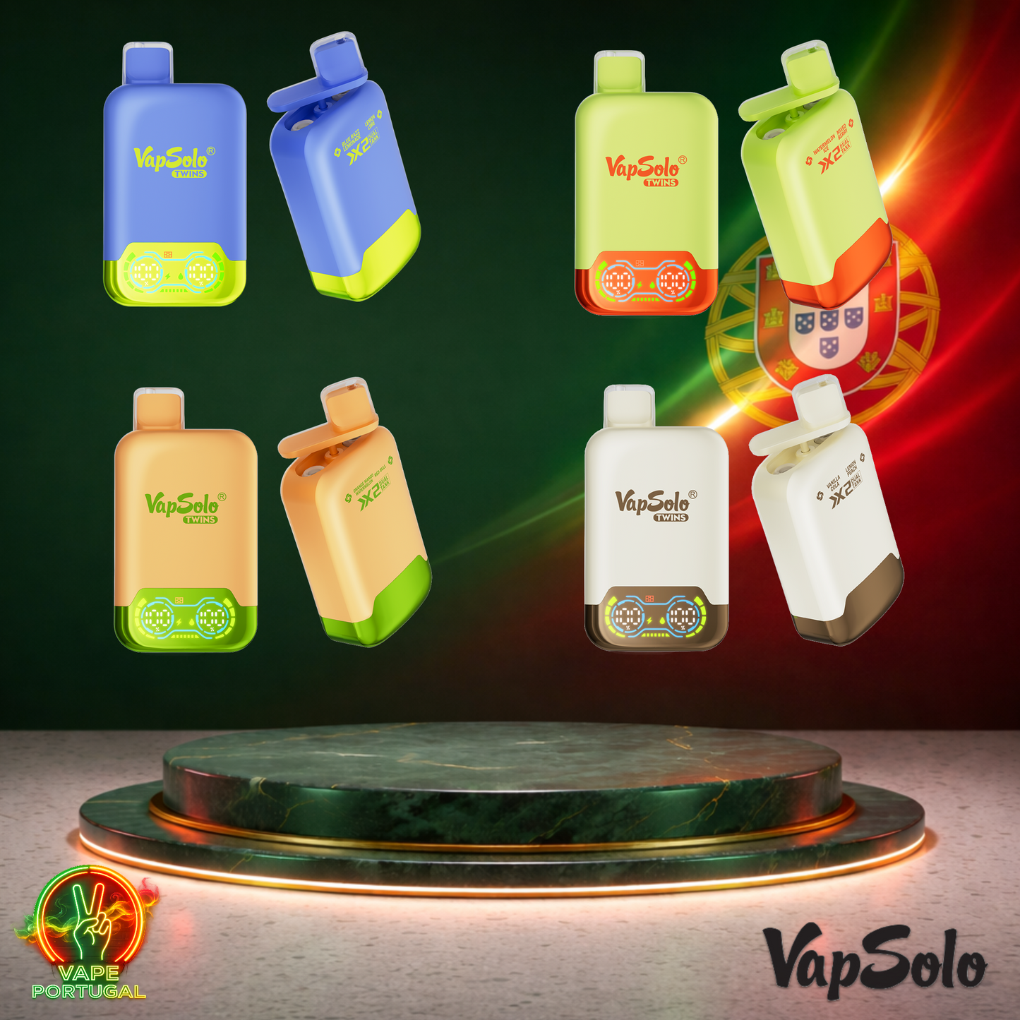 Vape descartável VapSolo Twins 20K com Vários Sabores em Portugal com 20000 puffs (20K tragadas) ao preço mais barato.