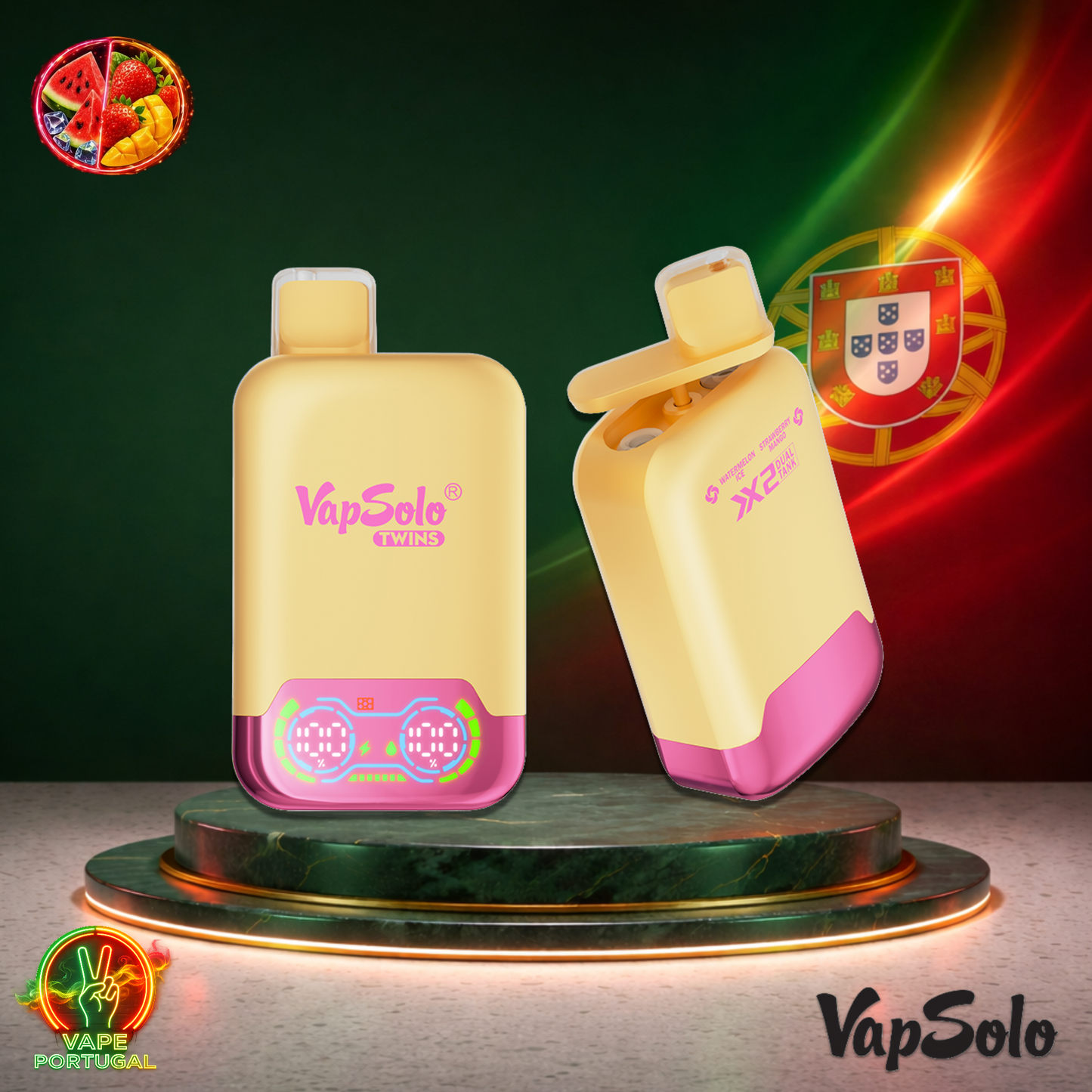Vape descartável VapSolo Twins 20K sabor Watermelon Ice & Strawberry Mango com 20000 puffs 20K tragadas mais barato