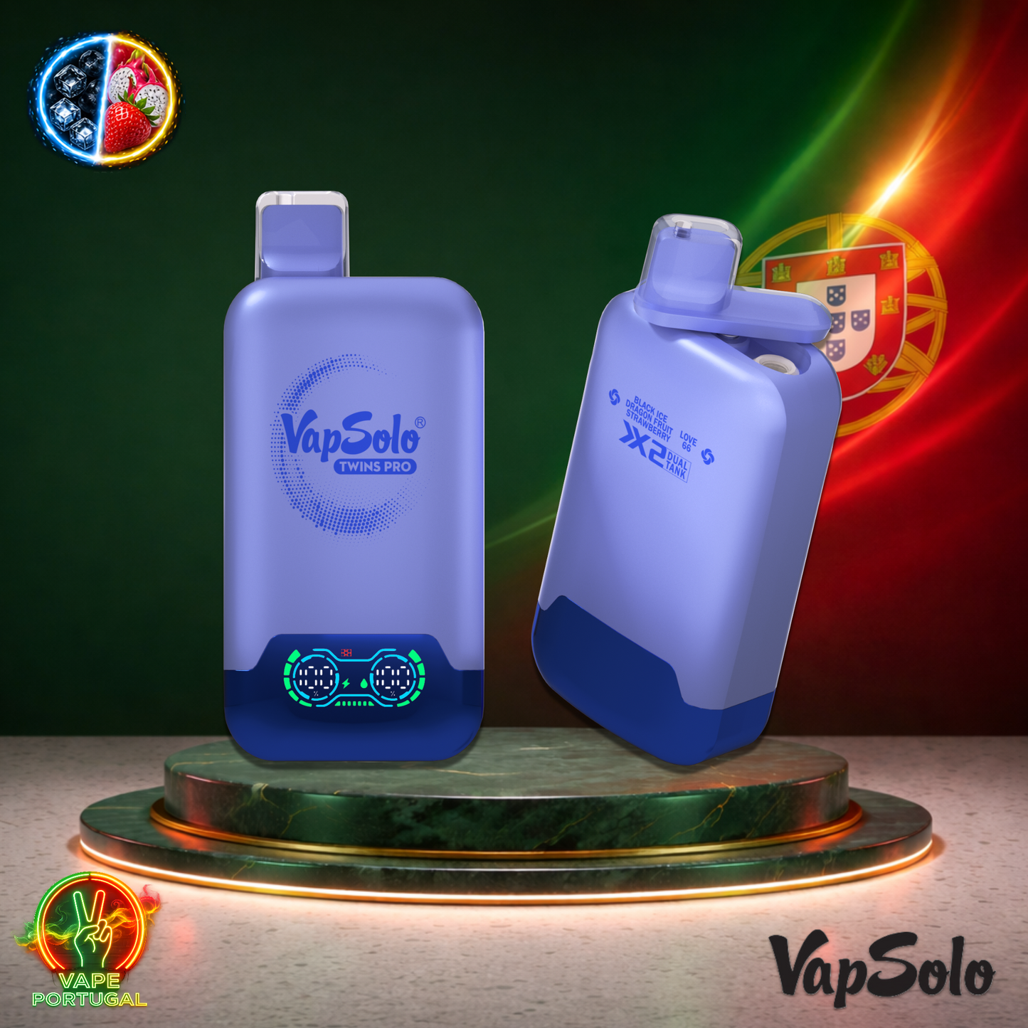 Vape descartável VapSolo Twins Pro 50K sabor Black Ice Dragon Fruit Strawberry Love 66 50000 puffs 50K tragadas
