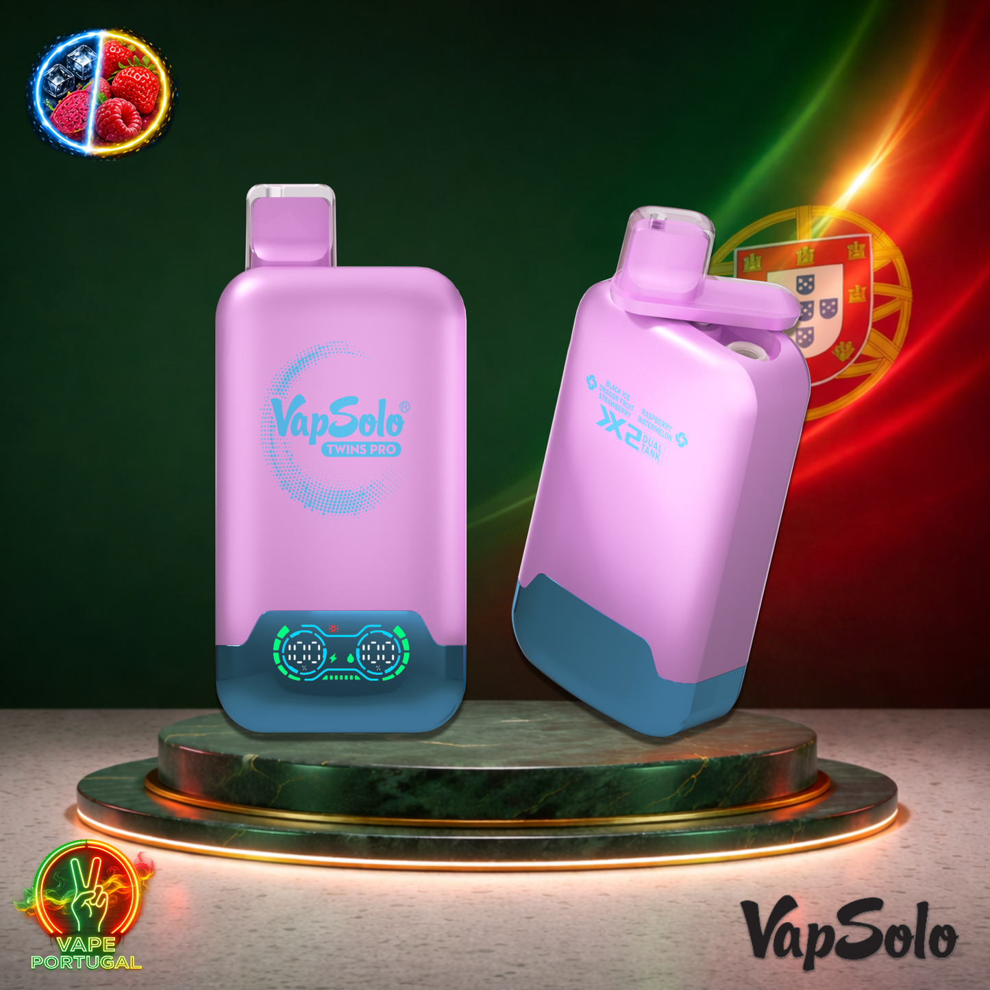 Vape descartável VapSolo Twins Pro 50K sabor Black Ice Dragon Fruit Strawberry Raspberry Watermelon 50000 puffs 50K tragadas