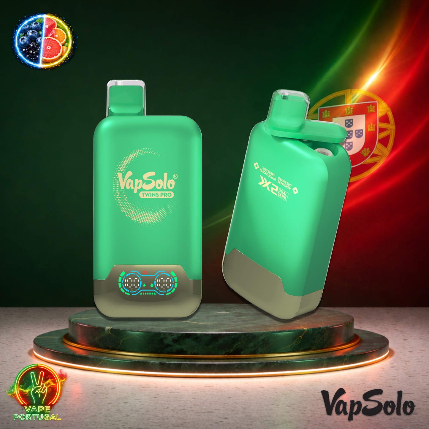 Vape descartável VapSolo Twins Pro 50K sabor Blueberry Blackurrant Grapefruit Refresher 50000 puffs 50K tragadas