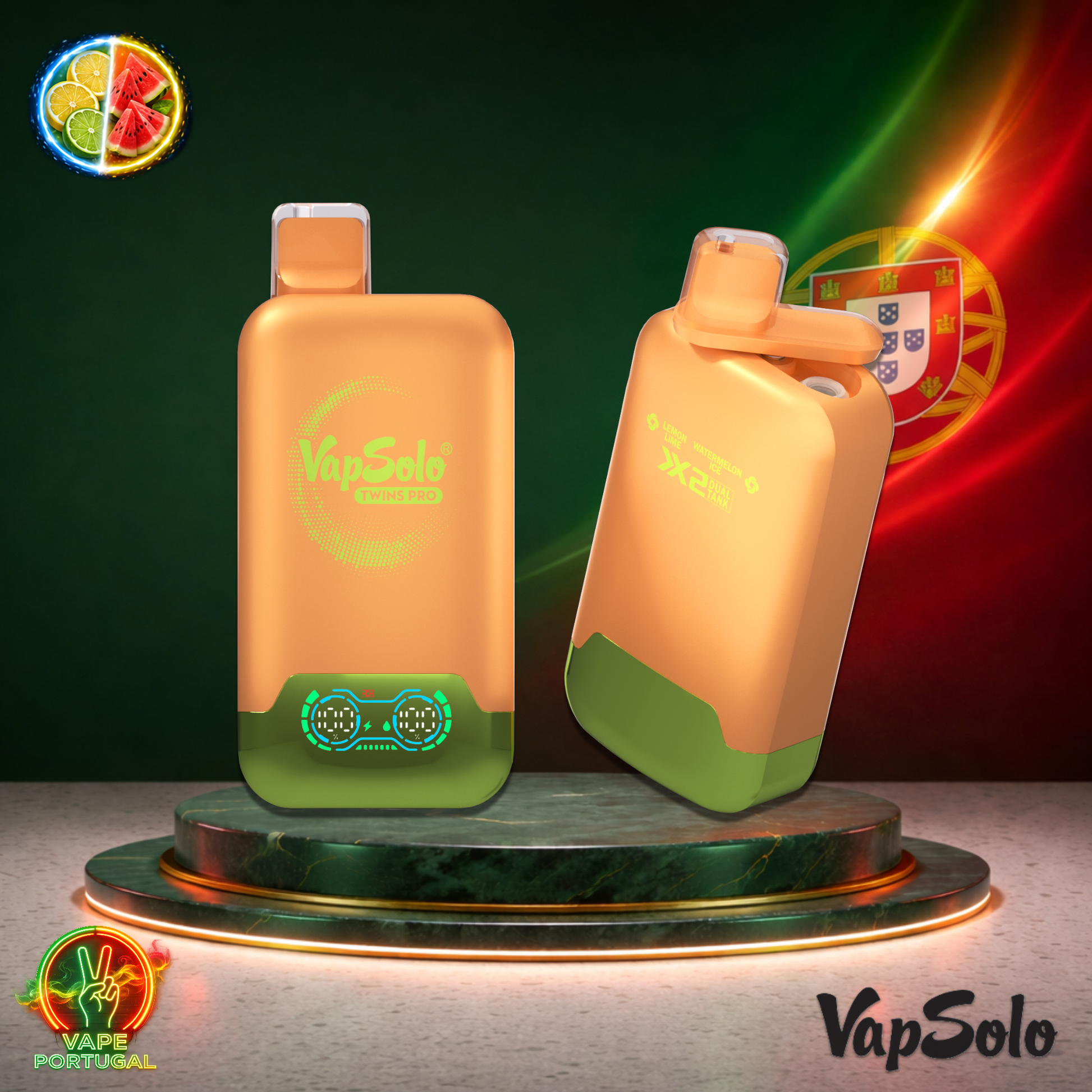Vape descartável VapSolo Twins Pro 50K sabor Lemon Lime Watermelon Ice 50000 puffs 50K tragadas