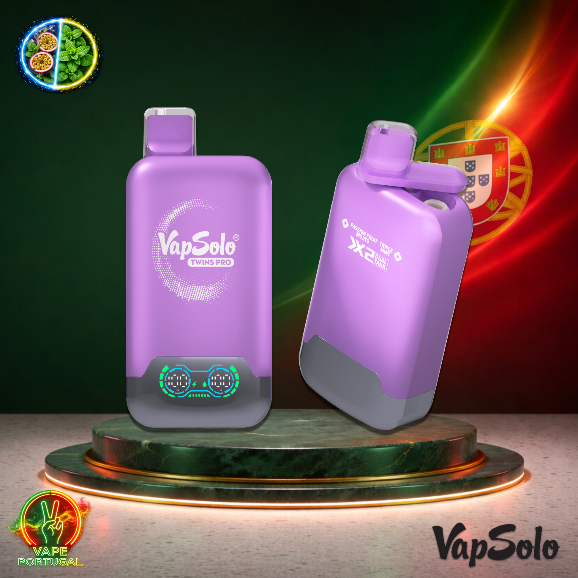 Vape descartável VapSolo Twins Pro 50K sabor Passion Fruit Mojito Triple Mint 50000 puffs 50K tragadas