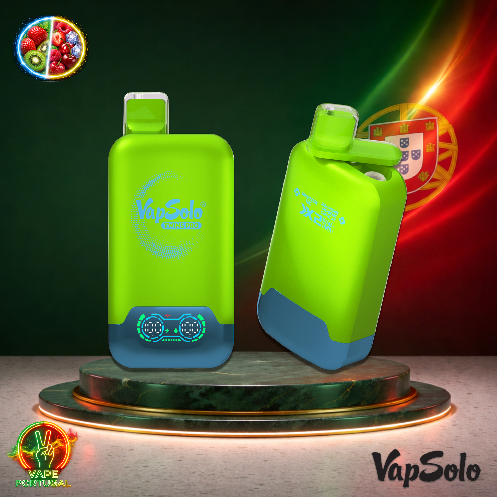 Vape descartável VapSolo Twins Pro 50K sabor Strawberry Kiwi / Strawberry Raspberry Cherry Ice 50000 puffs 50K tragadas mais barato