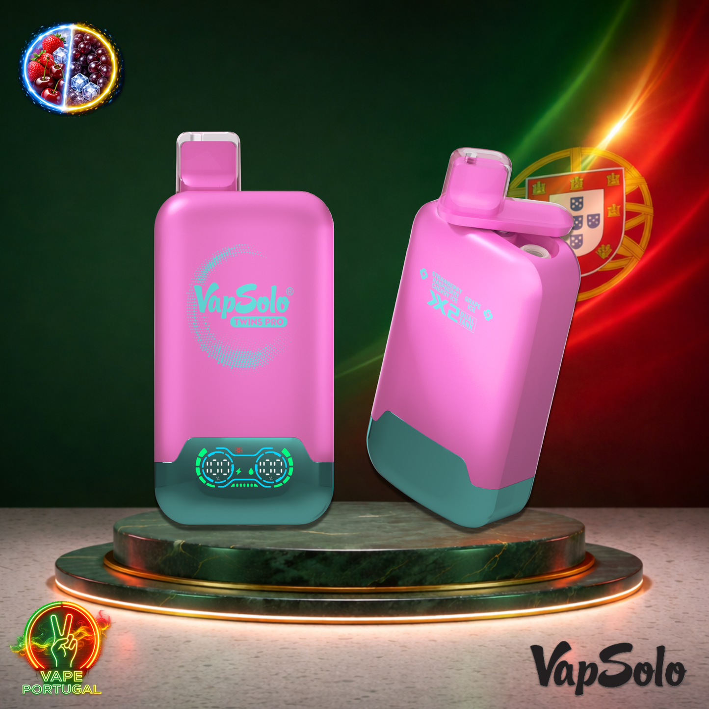 Vape descartável VapSolo Twins Pro 50K sabor Strawberry Raspberry Cherry Ice Grape Ice 50000 puffs 50K tragadas