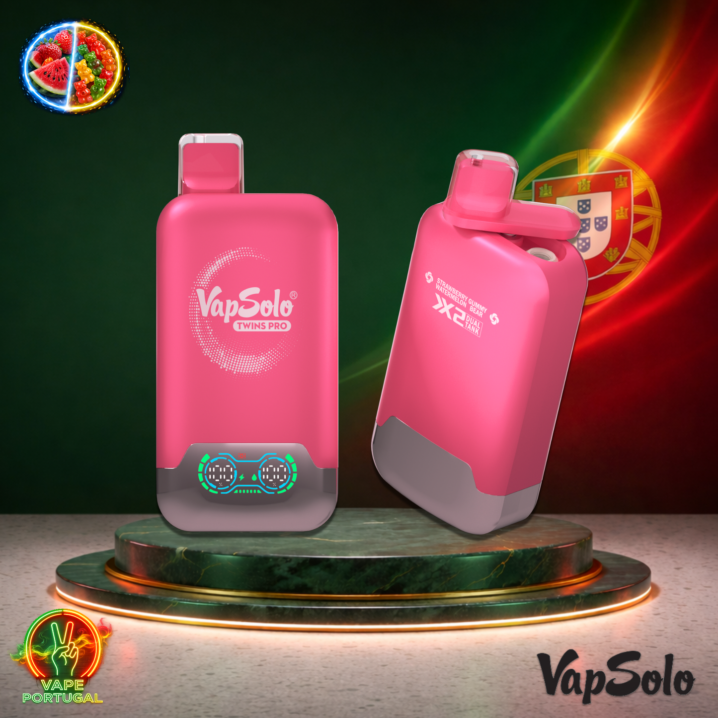 Vape descartável VapSolo Twins Pro 50K sabor Strawberry Watermelon Gummy Bear 50000 puffs 50K tragadas