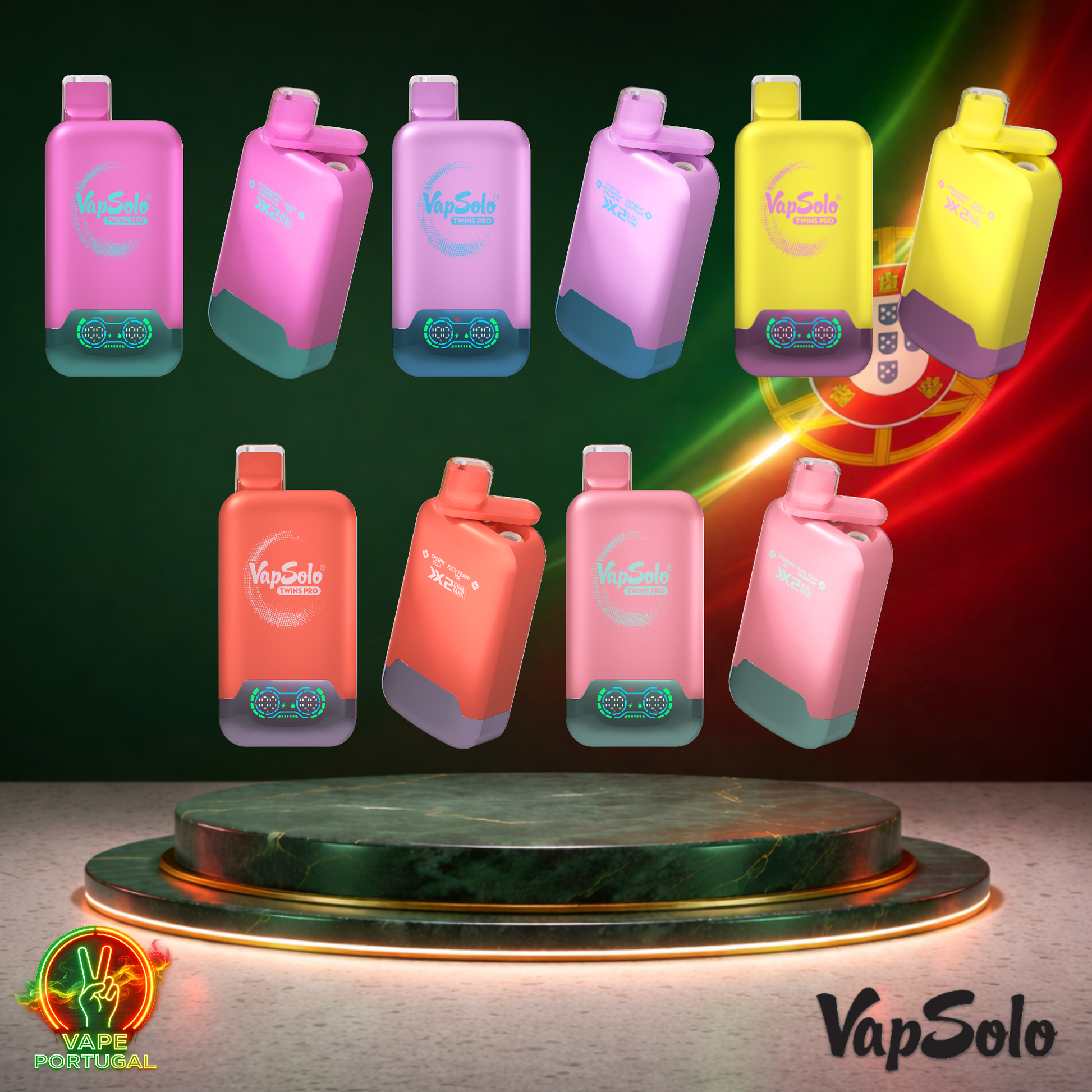 Vape descartável VapSolo Twins Pro 50K Vários Sabores 50000 puffs 50K tragadas (Caixa)