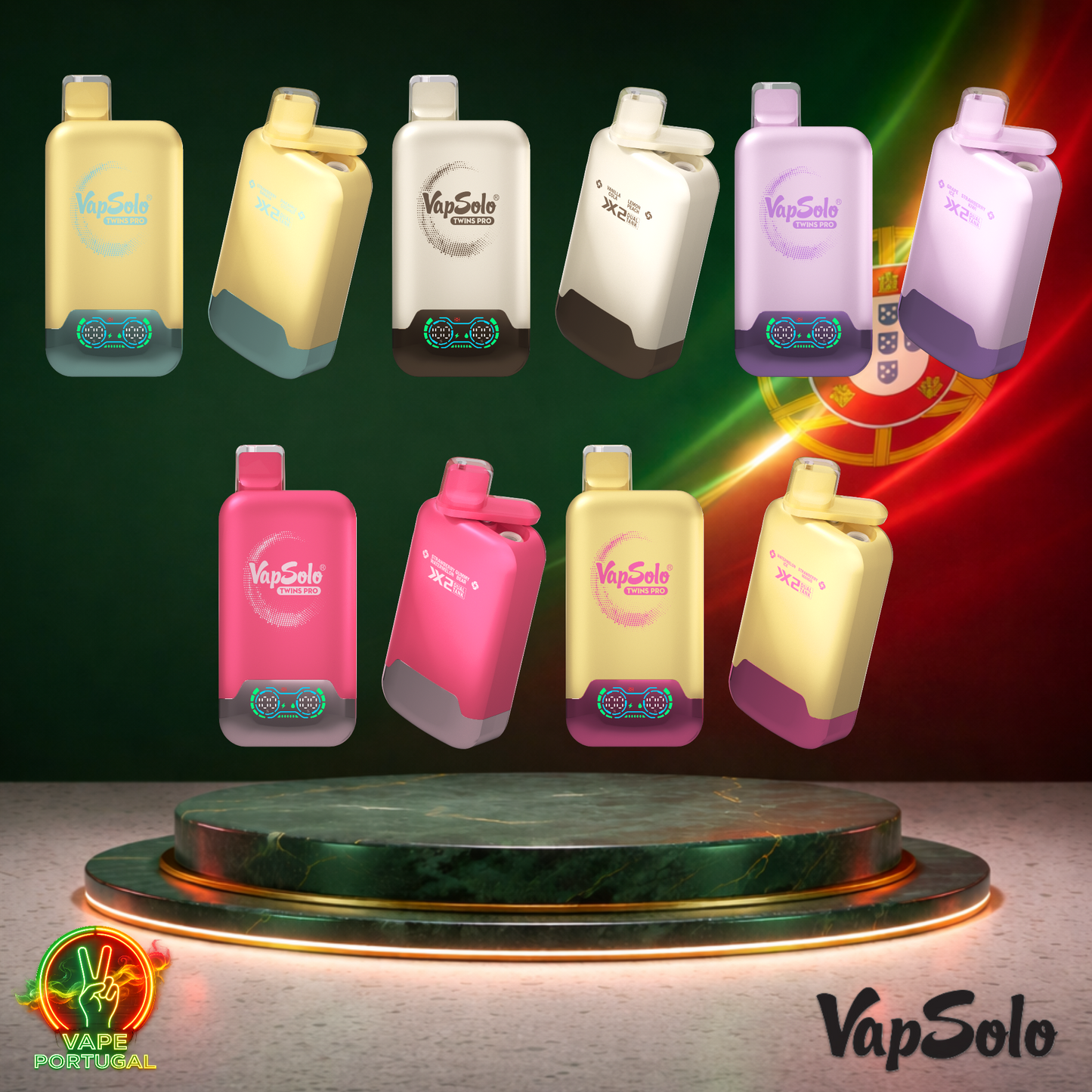 Vape descartável VapSolo Twins Pro 50K Vários Sabores 50000 puffs 50K tragadas (Frontal)