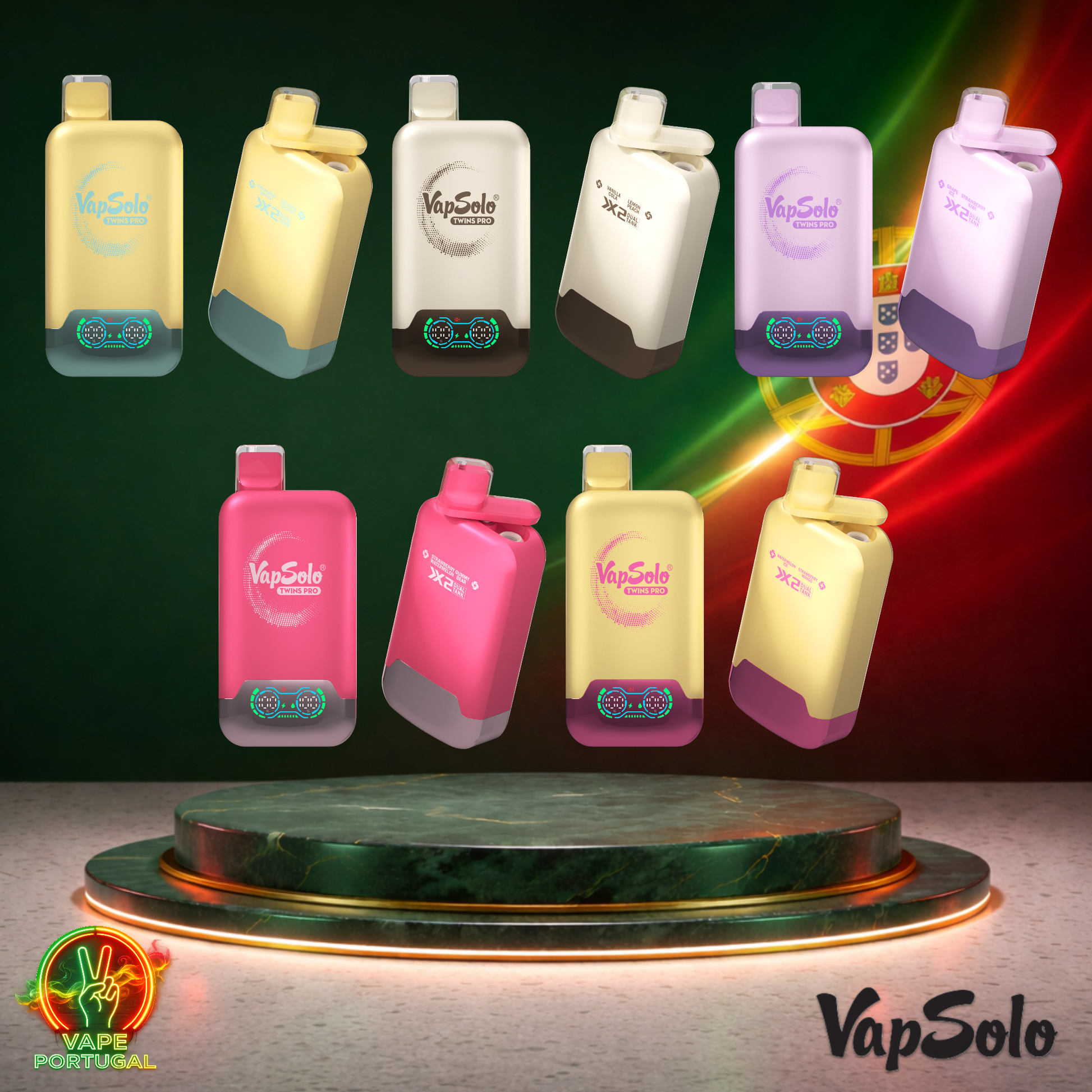 Vape descartável VapSolo Twins Pro 50K Vários Sabores 50000 puffs 50K tragadas (Frontal)