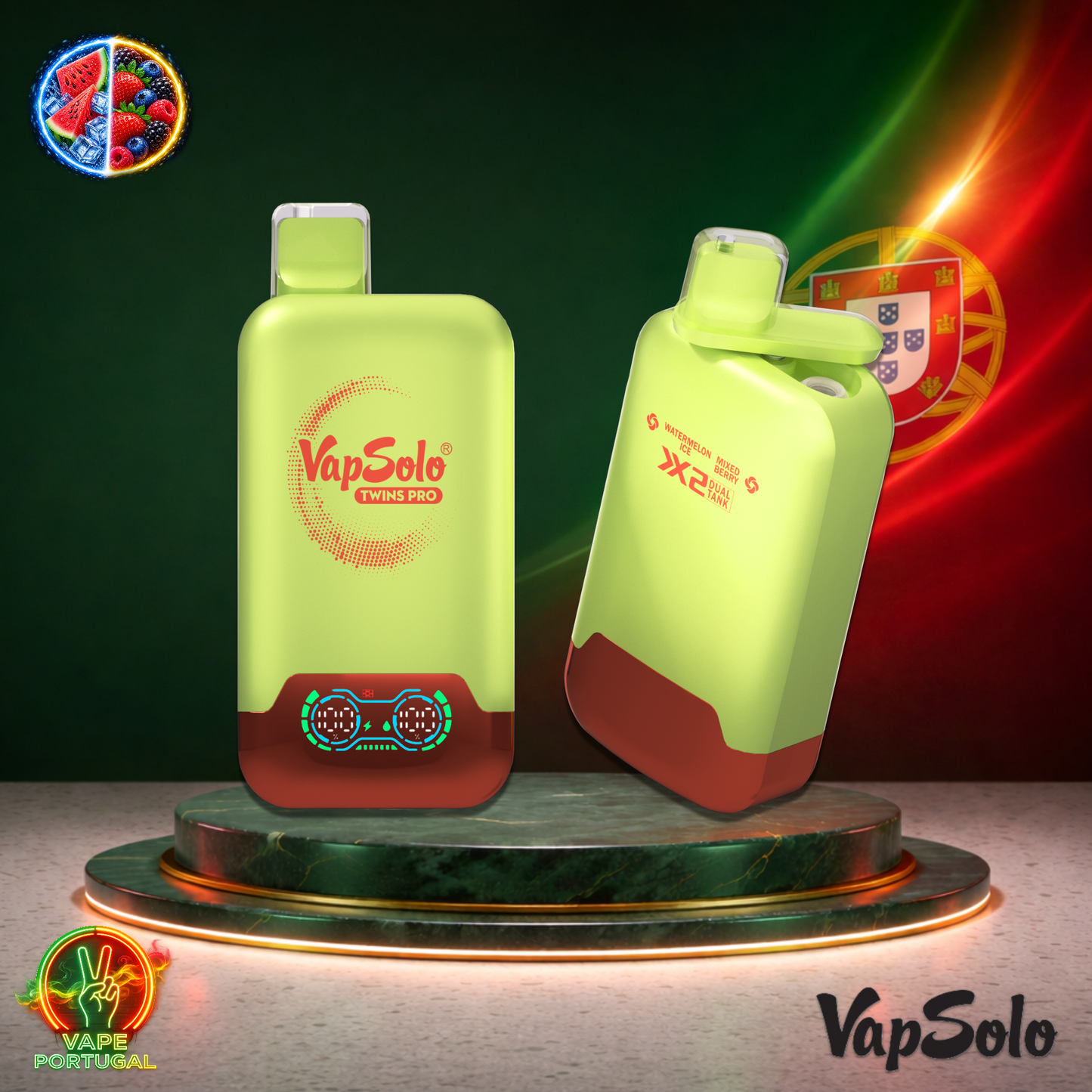 Vape descartável VapSolo Twins Pro 50K sabor Watermelon Ice Mixed Berry 50000 puffs 50K tragadas