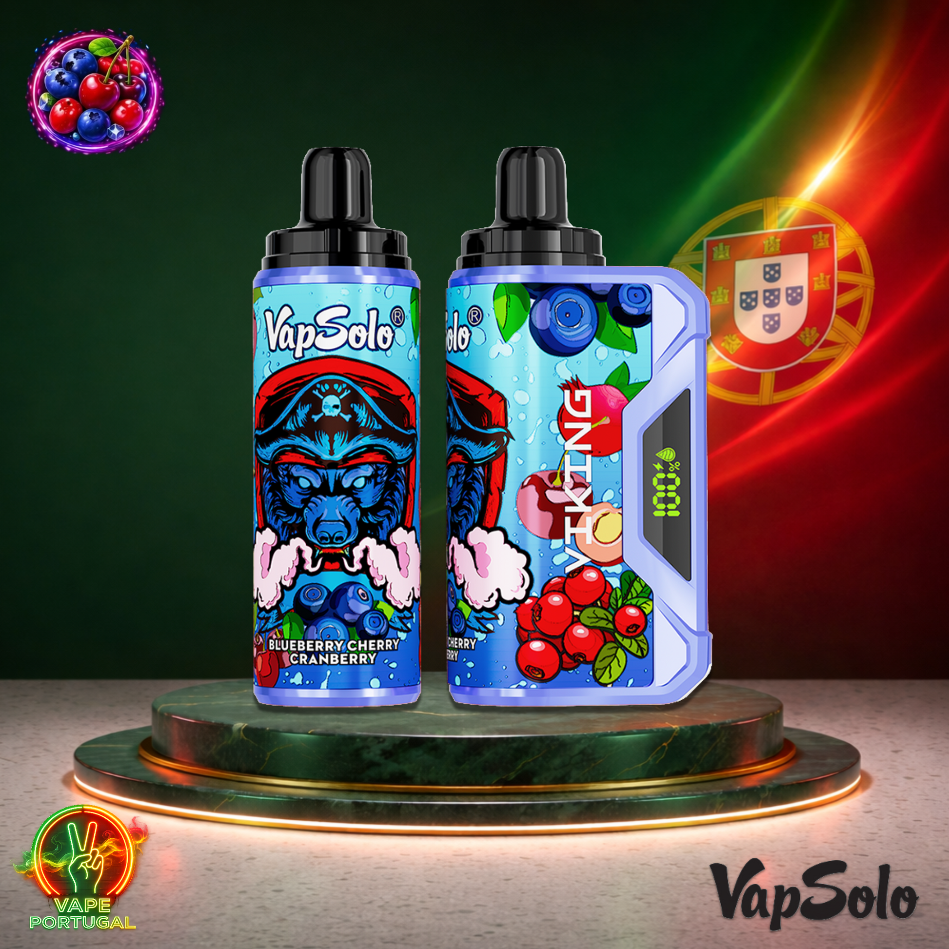 Vape descartável VapSolo Viking 12K sabor Blueberry Cherry Cranberry com 12000 puffs 12K tragadas mais barato