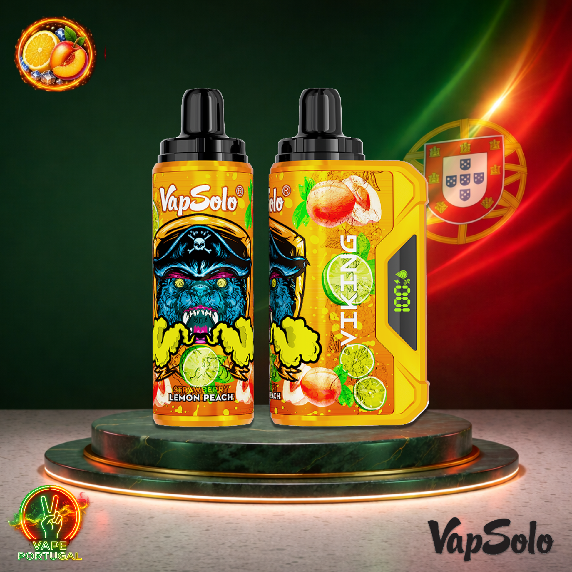 Vape descartável VapSolo Viking 12K sabor Lemon Peach com 12000 puffs 12K tragadas mais barato