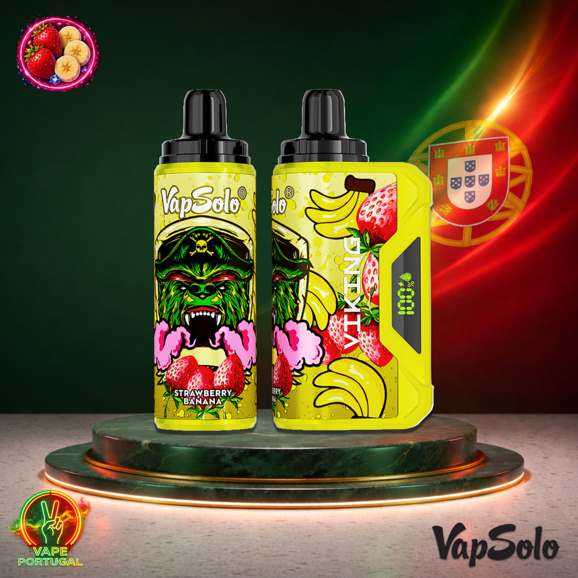 Vape descartável VapSolo Viking 12K sabor Strawberry Banana com 12000 puffs 12K tragadas mais barato