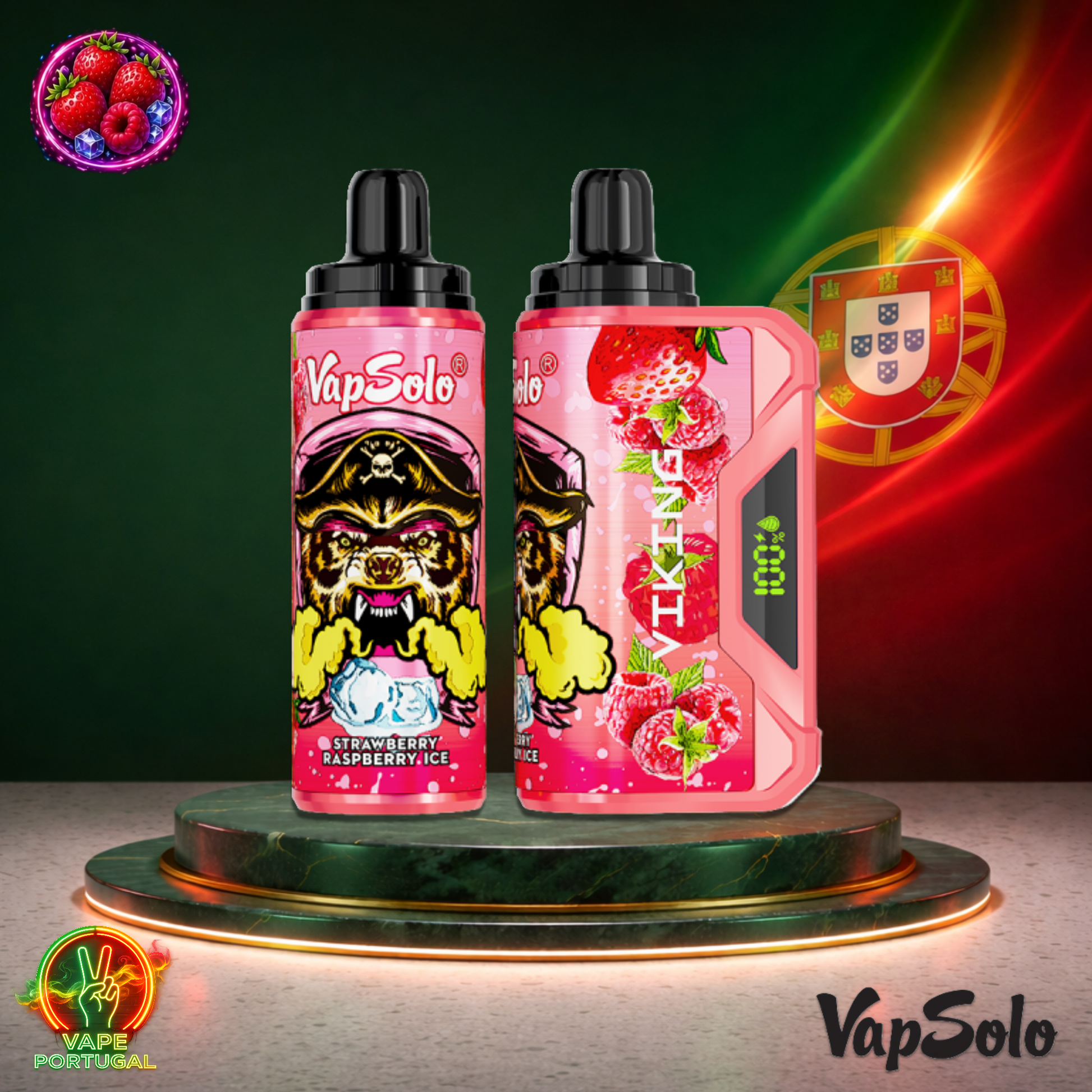 Vape descartável VapSolo Viking 12K sabor Strawberry Raspberry Ice com 12000 puffs 12K tragadas mais barato