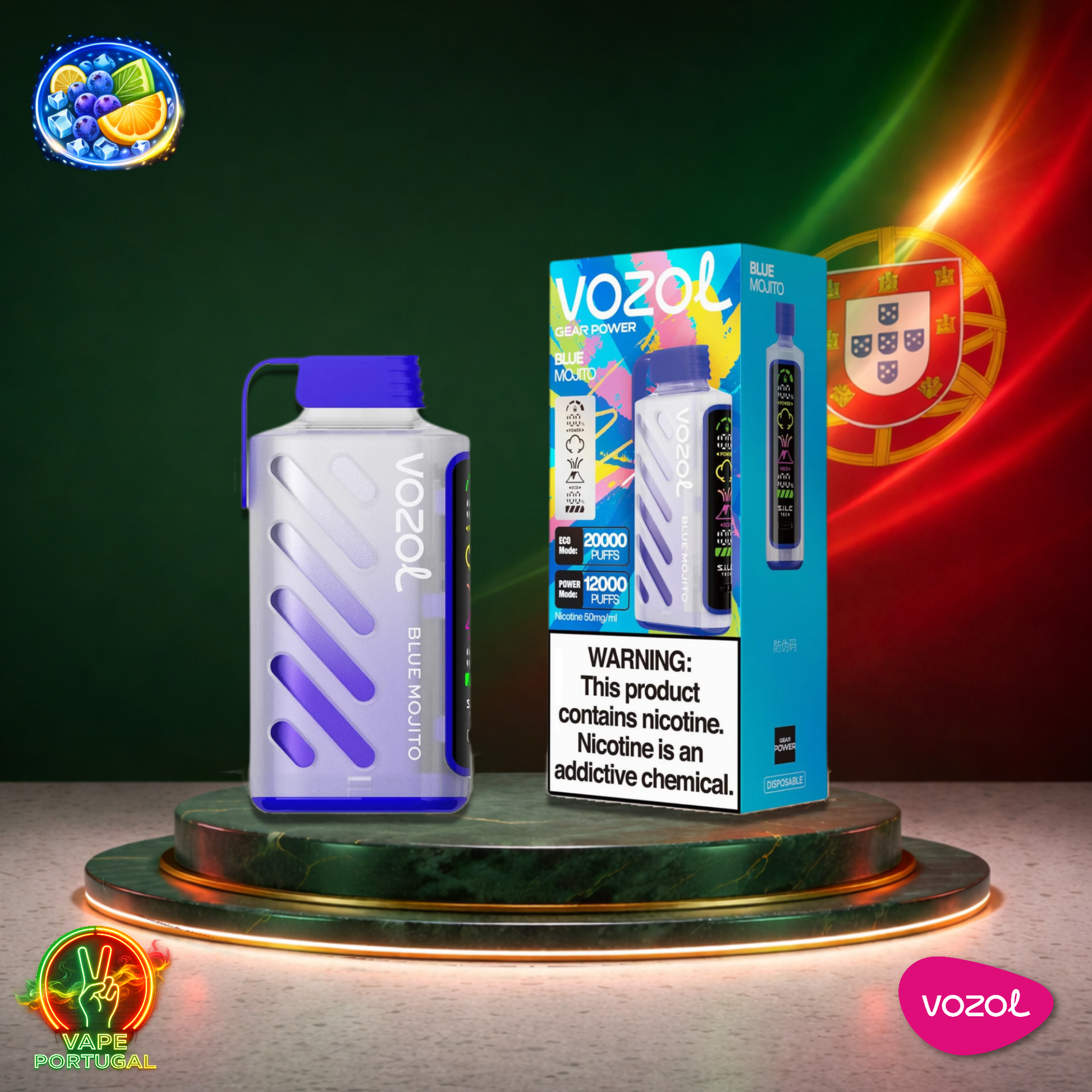 Vape descartável Vozol Gear Power 20K sabor Blue Mojito 20000 puffs 20K tragadas oficial Portugal mais barato