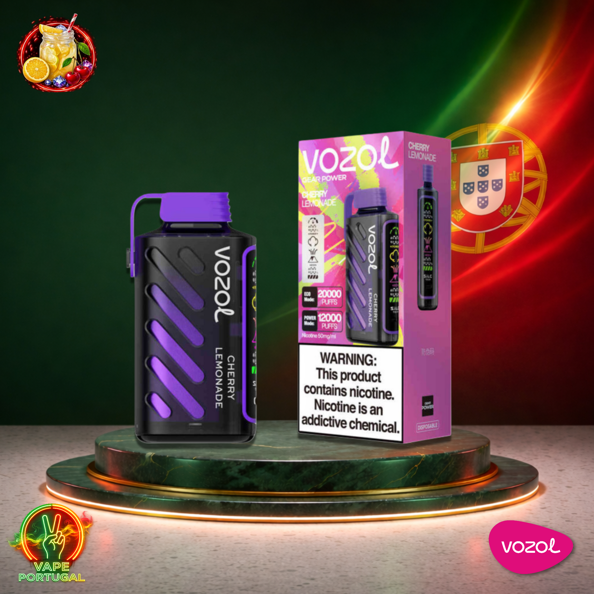 Vape descartável Vozol Gear Power 20K sabor Cherry Lemonade 20000 puffs 20K tragadas oficial Portugal mais barato